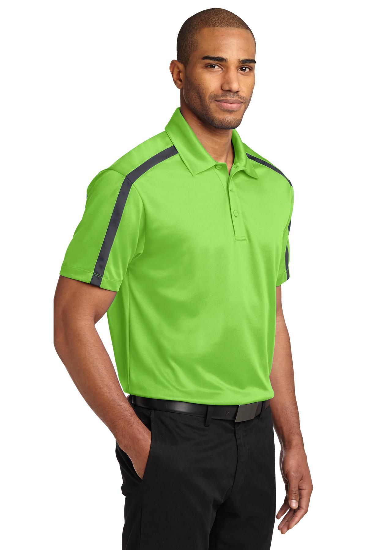Port Authority Silk Touch Performance Colorblock Stripe Polo. K547 - Lime/ Steel Grey - three_q