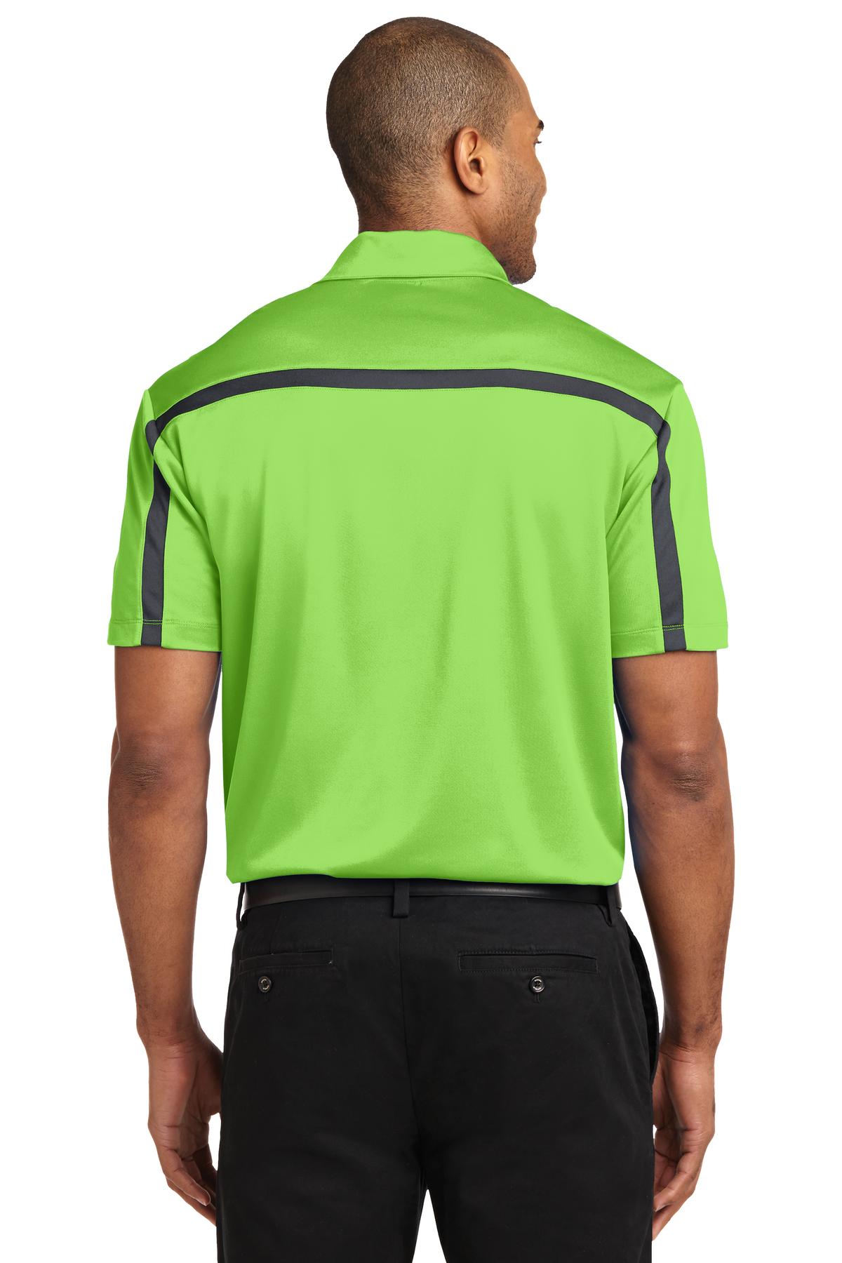 Port Authority Silk Touch Performance Colorblock Stripe Polo. K547 - Lime/ Steel Grey - back
