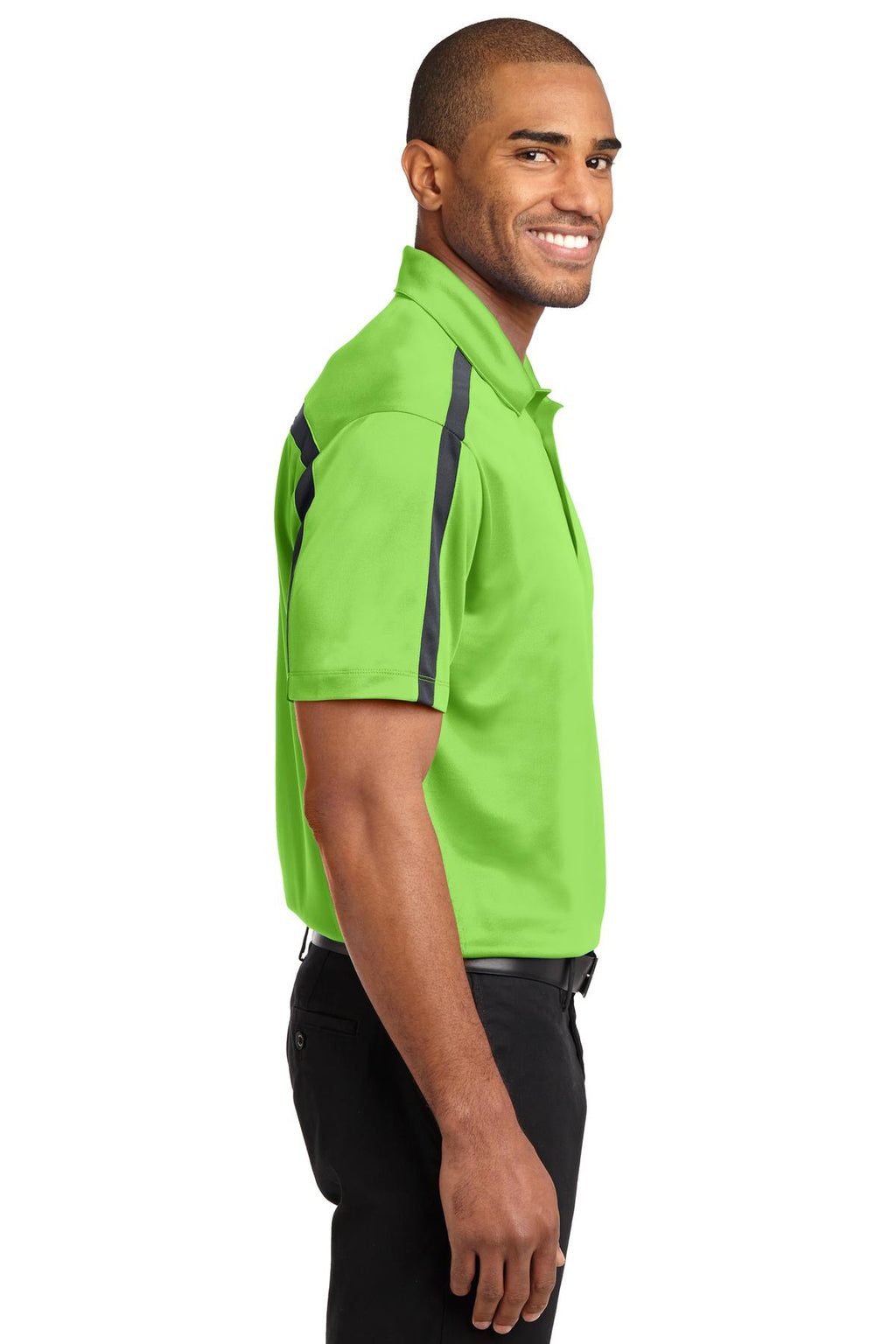 Port Authority Silk Touch Performance Colorblock Stripe Polo. K547 - Lime/ Steel Grey - side