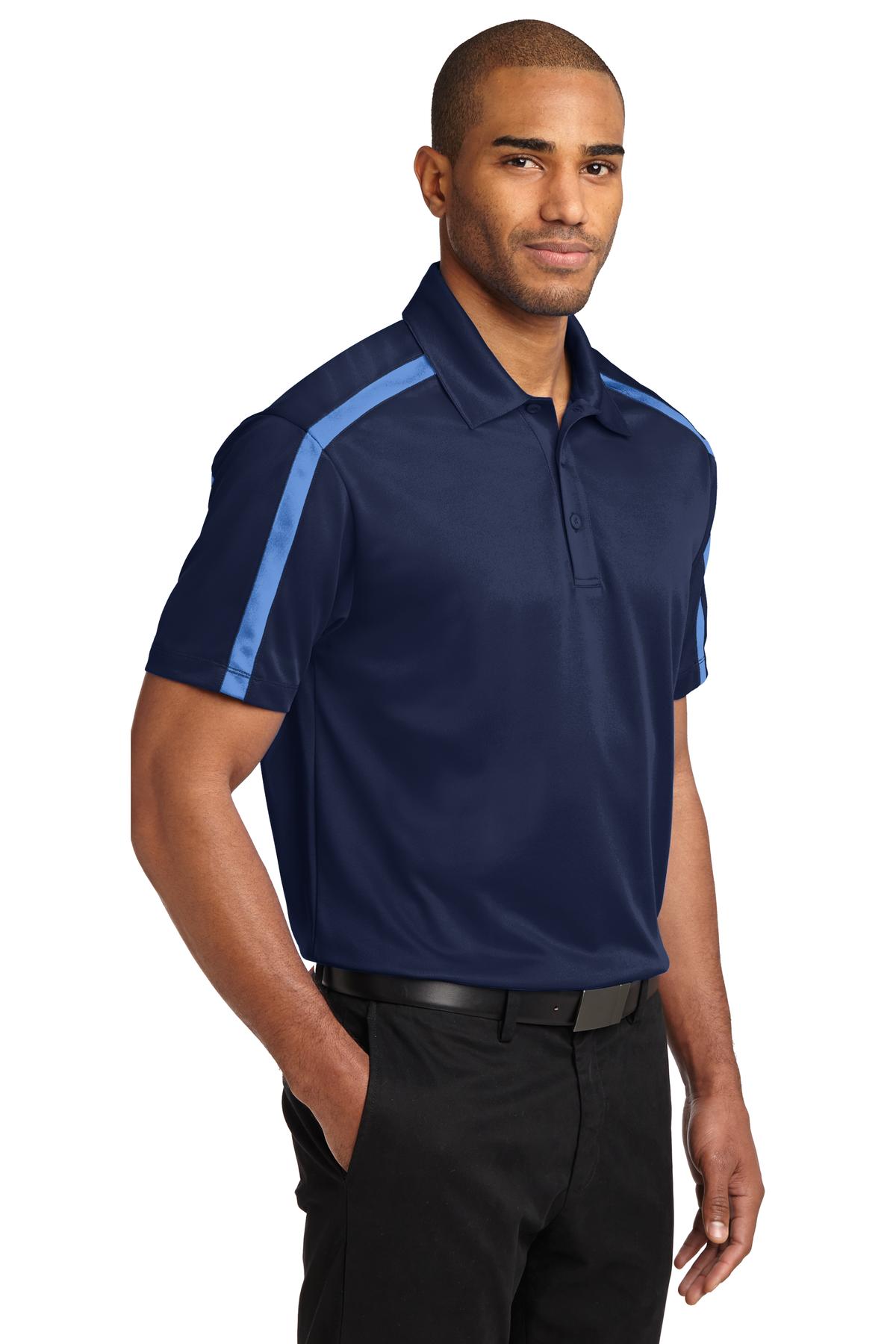 Port Authority Silk Touch Performance Colorblock Stripe Polo. K547 - Navy/ Carolina Blue - three_q