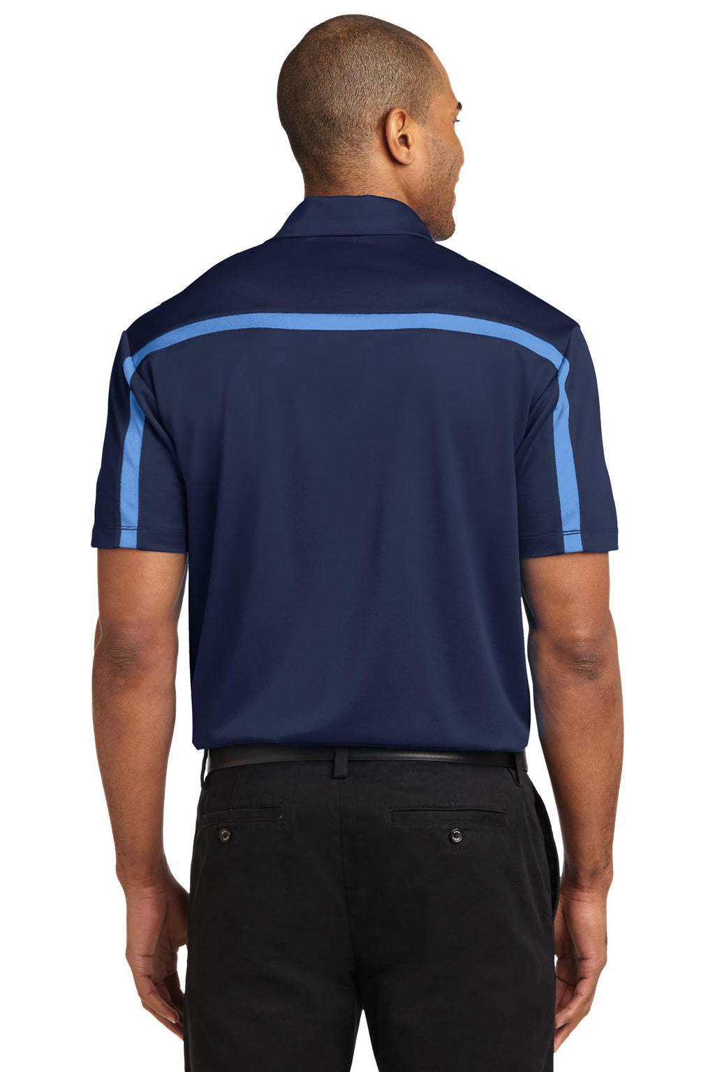 Port Authority Silk Touch Performance Colorblock Stripe Polo. K547 - Navy/ Carolina Blue - back