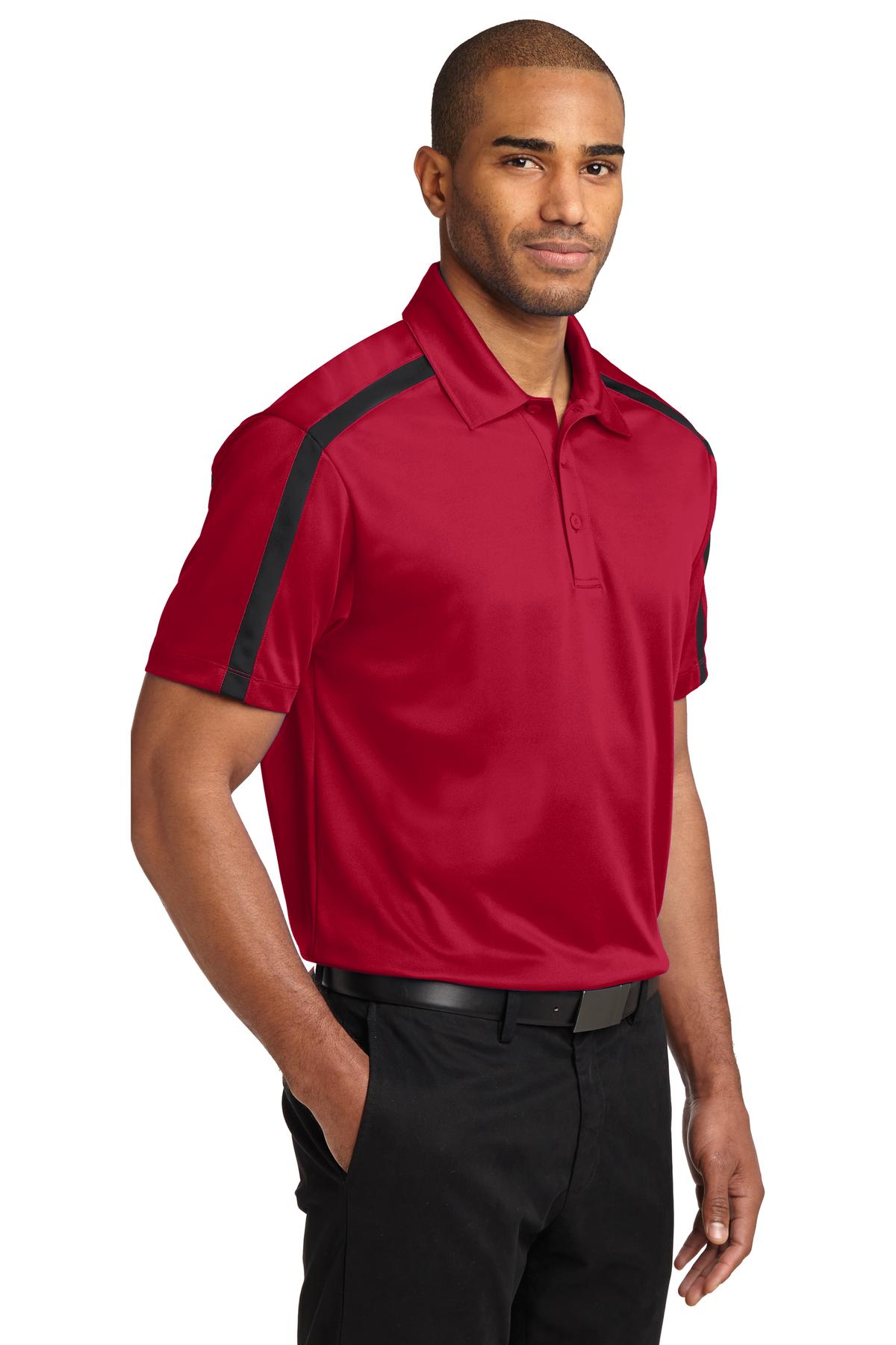 Port Authority Silk Touch Performance Colorblock Stripe Polo. K547 - Red/ Black - three_q