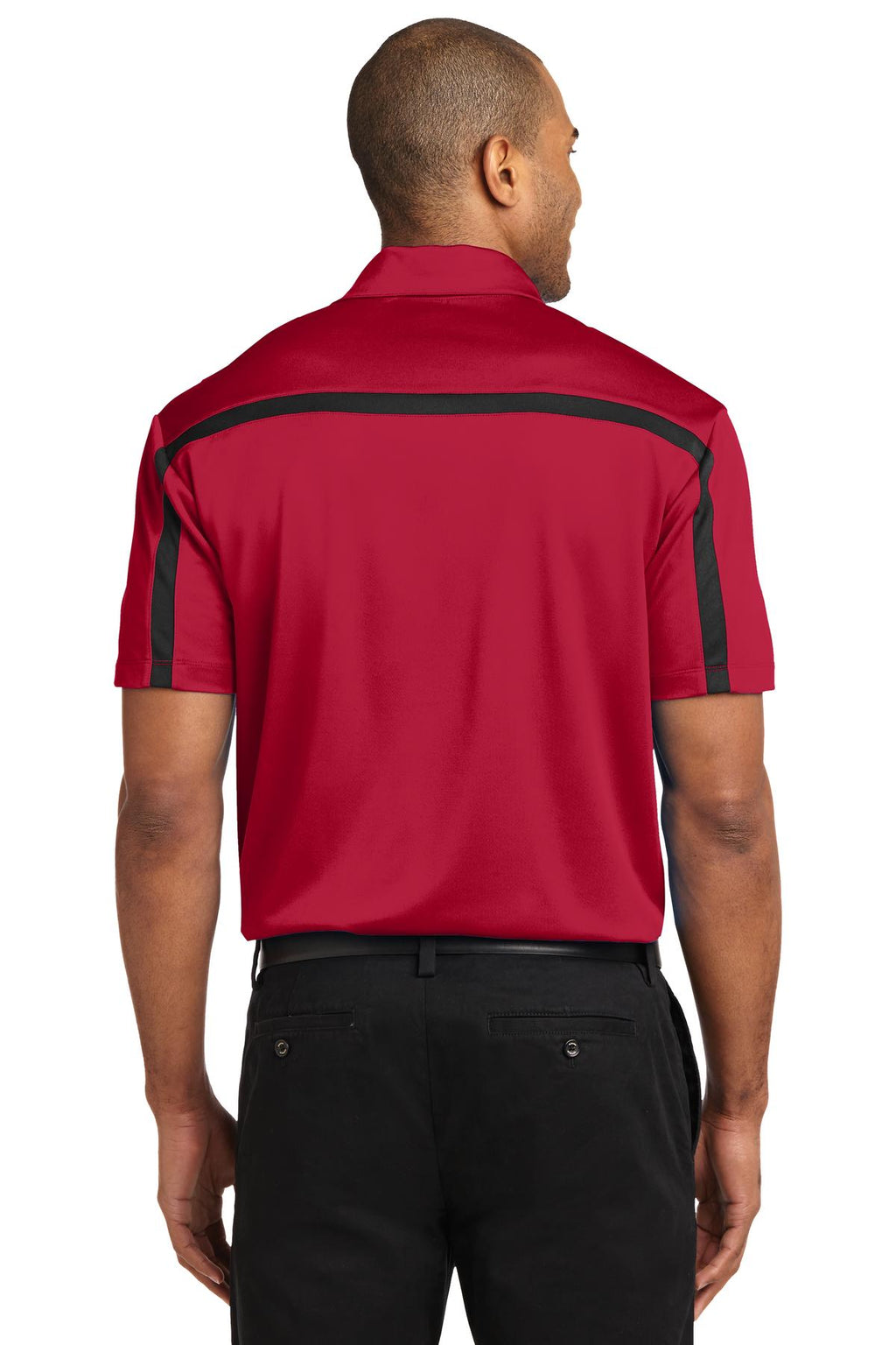Port Authority Silk Touch Performance Colorblock Stripe Polo. K547 - Red/ Black - back