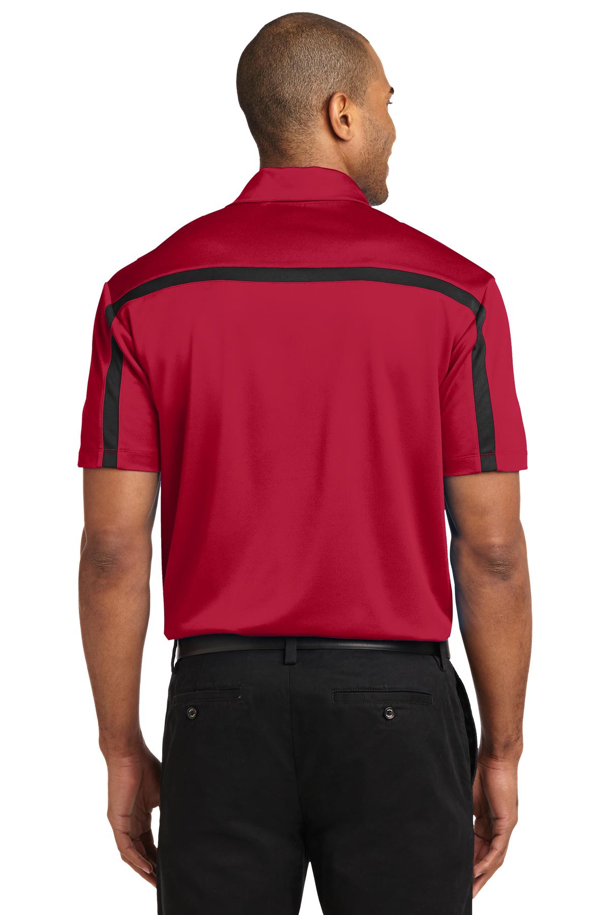 Port Authority Silk Touch Performance Colorblock Stripe Polo. K547 - Red/ Black - back