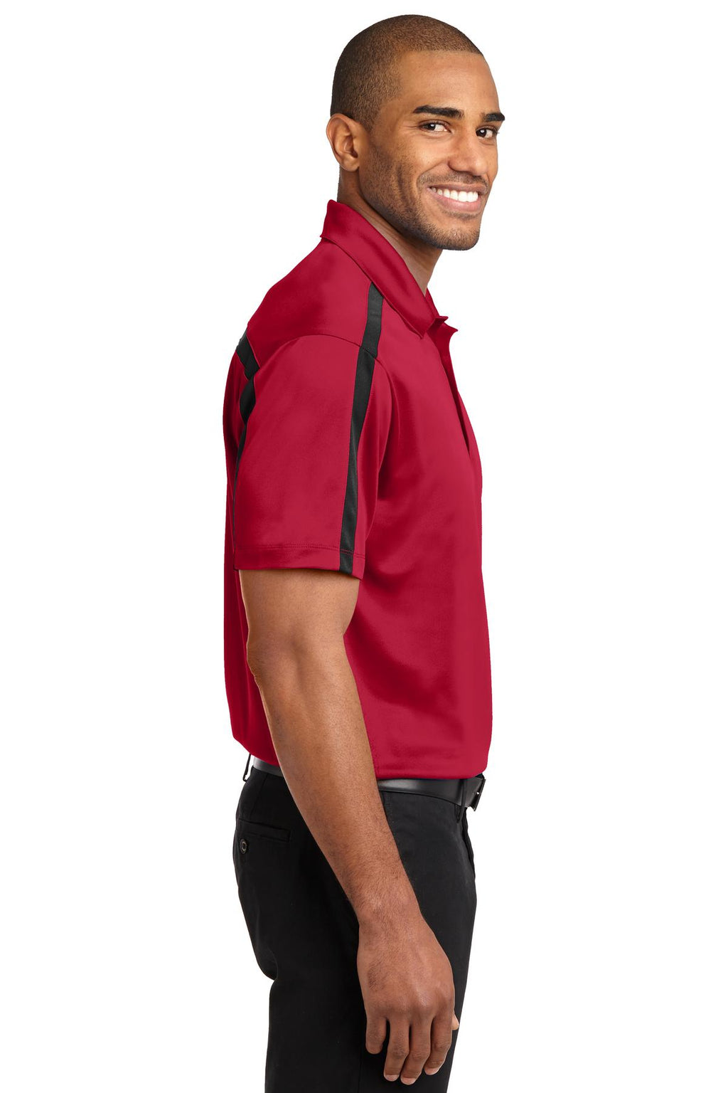 Port Authority Silk Touch Performance Colorblock Stripe Polo. K547 - Red/ Black - side