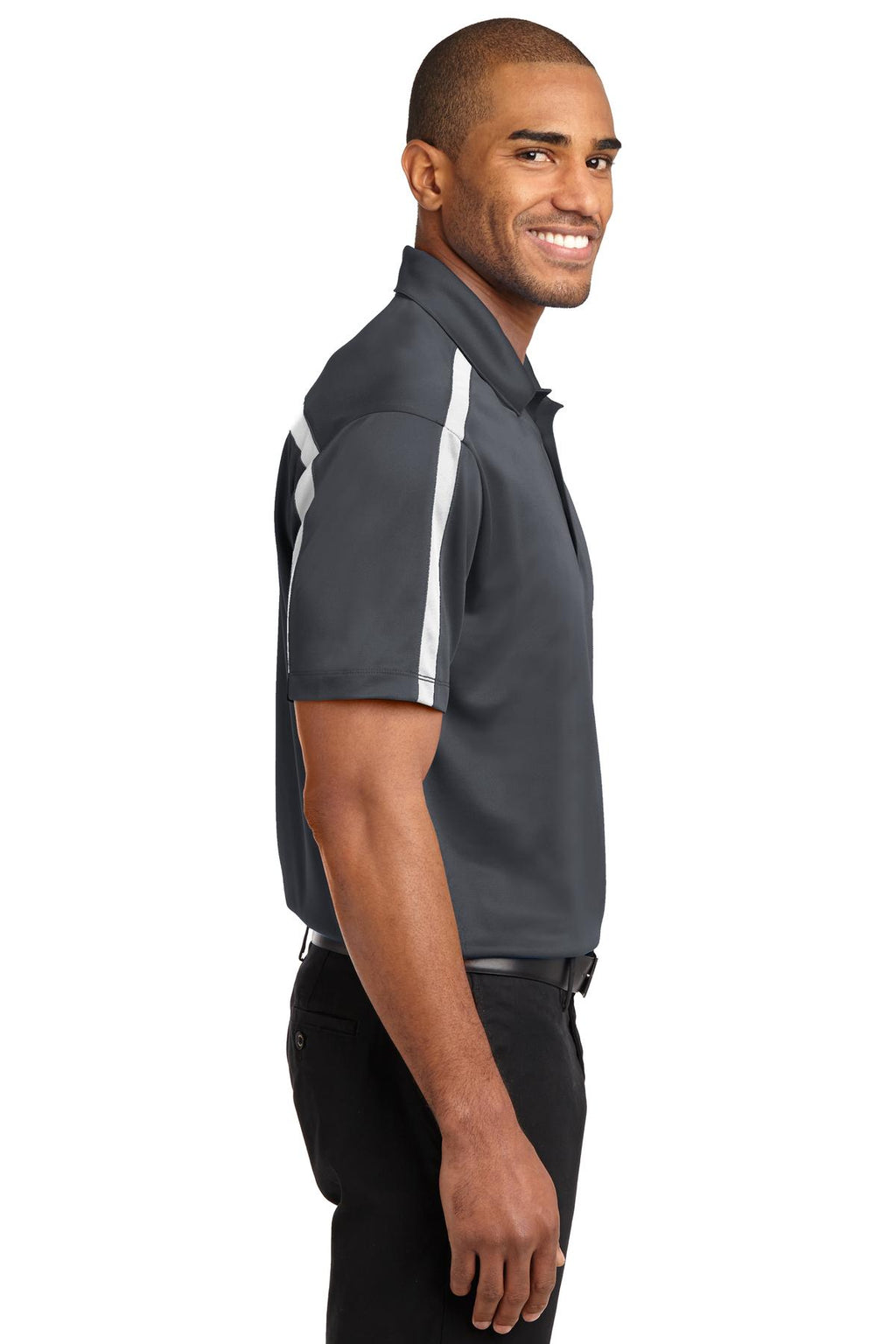Port Authority Silk Touch Performance Colorblock Stripe Polo. K547 - Steel Grey/ White - side