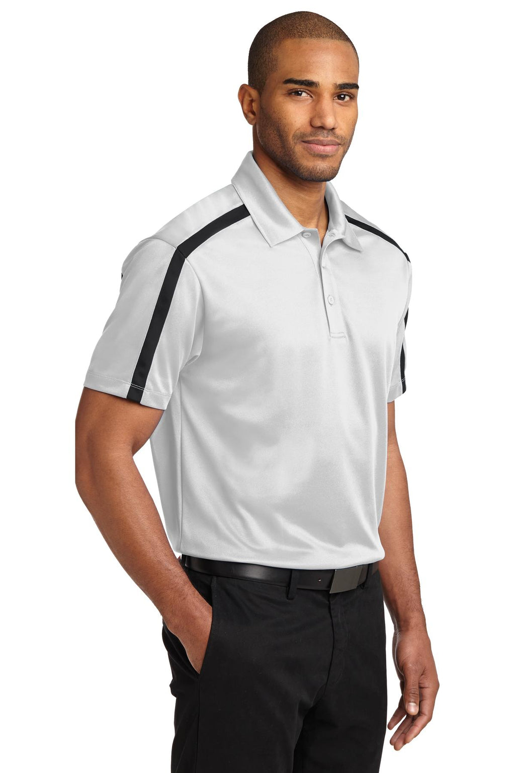 Port Authority Silk Touch Performance Colorblock Stripe Polo. K547 - White/ Black - three_q