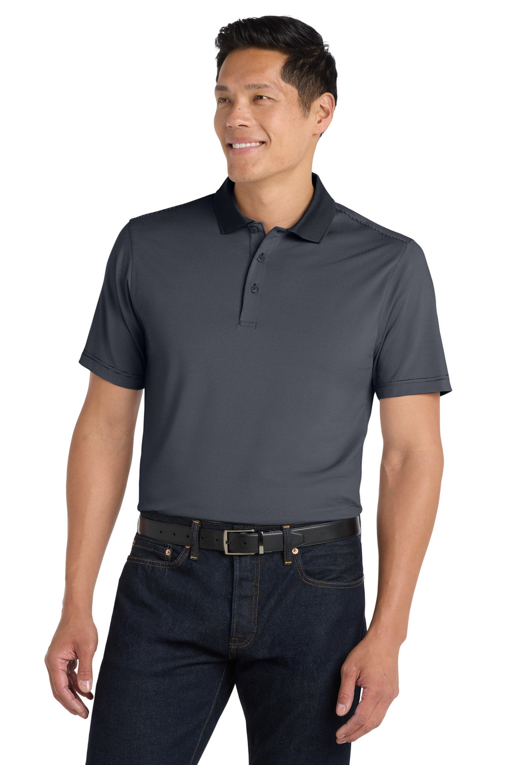 DISCONTINUED Port Authority Fine Stripe Performance Polo. K558 - Graphite/ Black - front