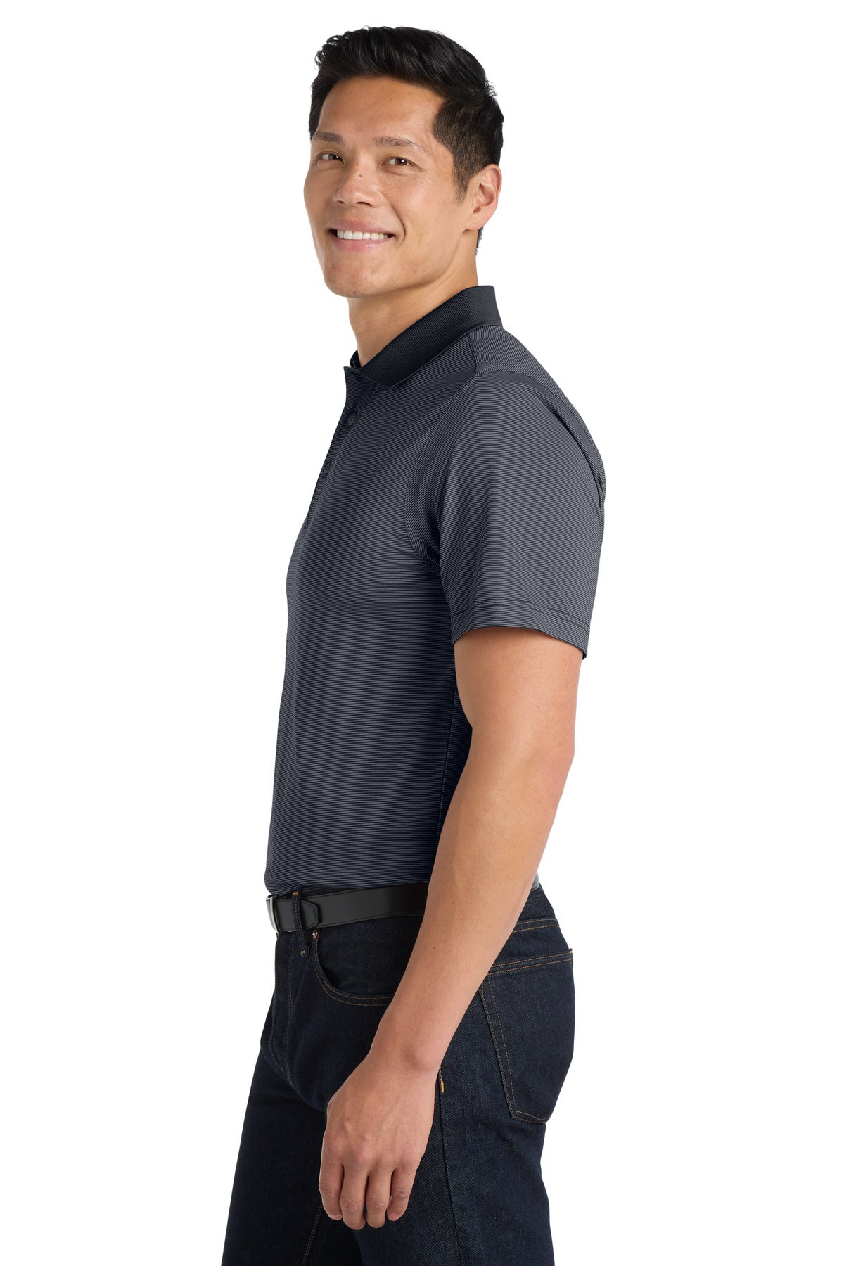 DISCONTINUED Port Authority Fine Stripe Performance Polo. K558 - Graphite/ Black - side