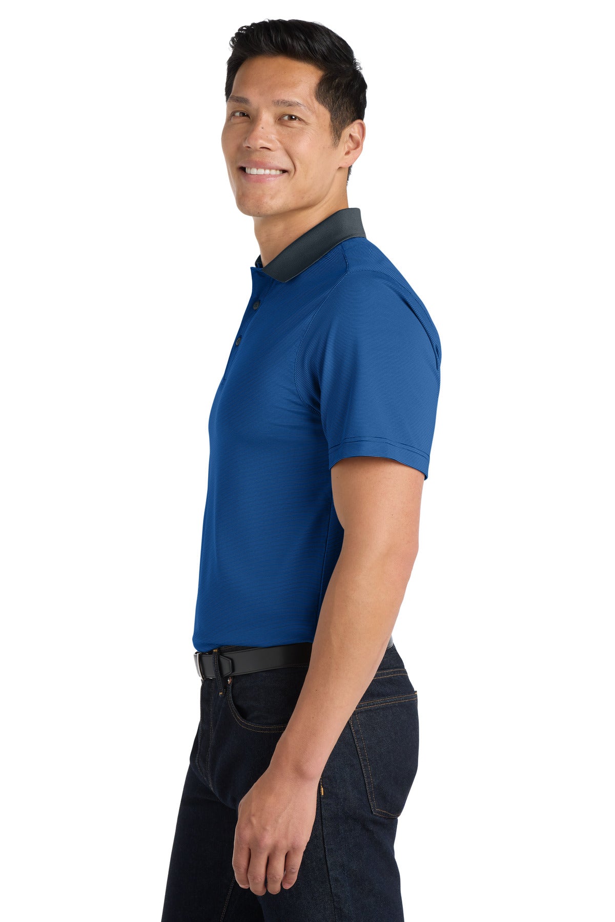 DISCONTINUED Port Authority Fine Stripe Performance Polo. K558 - Seaport Blue/ Dress Blue Navy - side