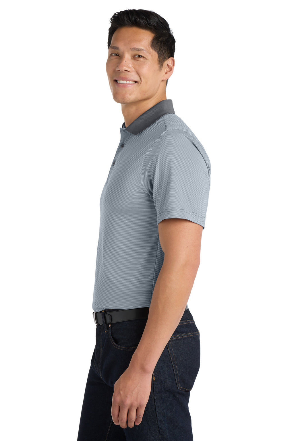 DISCONTINUED Port Authority Fine Stripe Performance Polo. K558 - White/ Shadow Grey - side