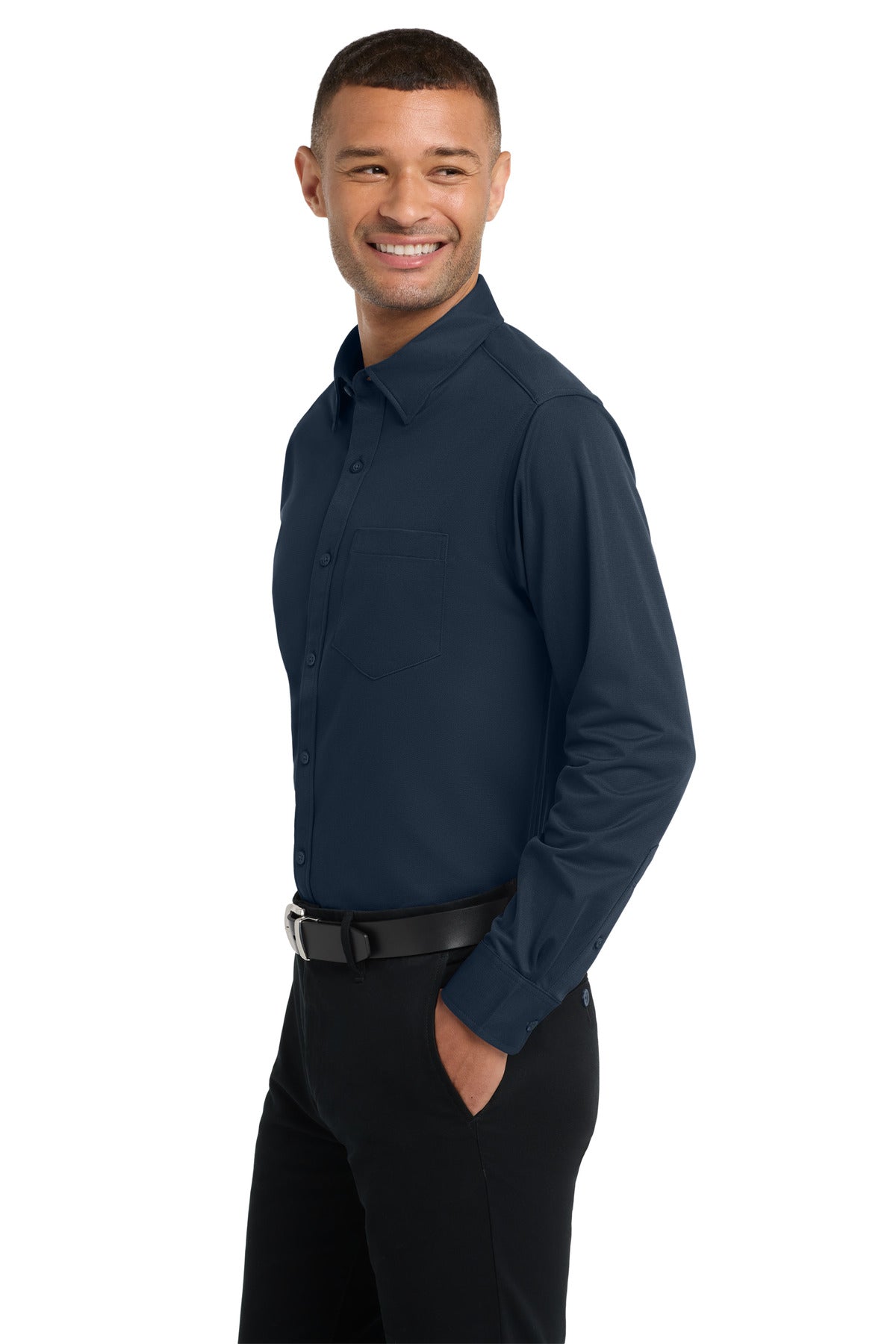 Port Authority Dimension Knit Dress Shirt. K570 - Dark Navy - side