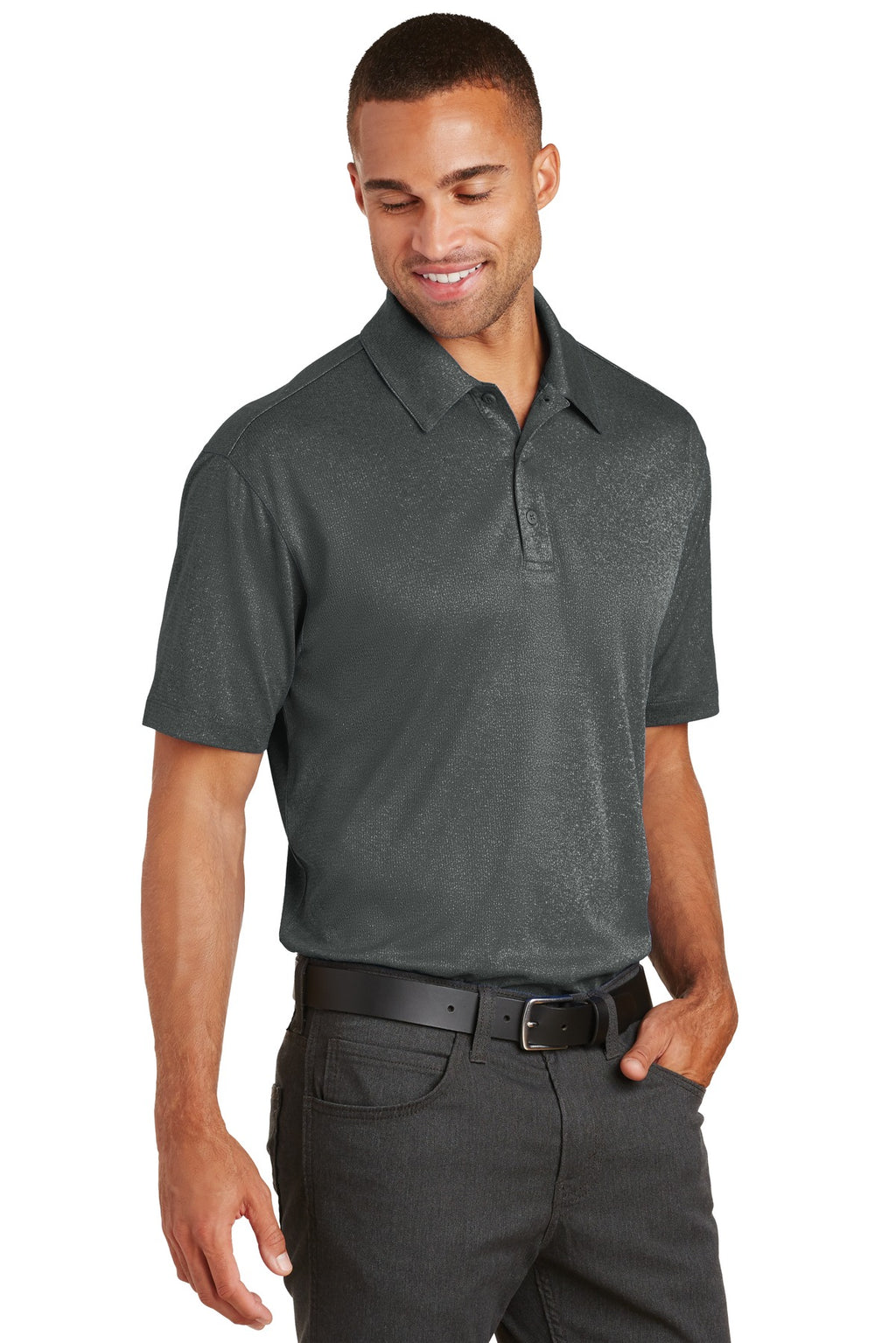 Port Authority Trace Heather Polo. K576 - Charcoal Heather - three_q