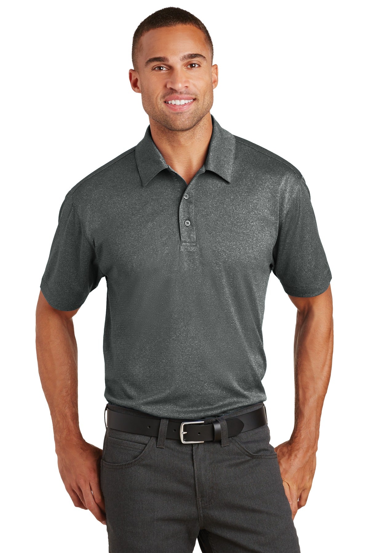 Port Authority Trace Heather Polo. K576 - Charcoal Heather - front