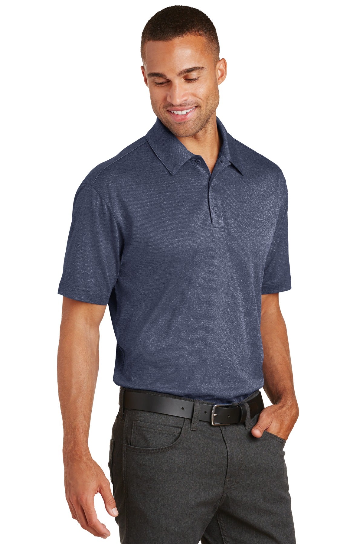 Port Authority Trace Heather Polo. K576 - True Navy Heather - three_q
