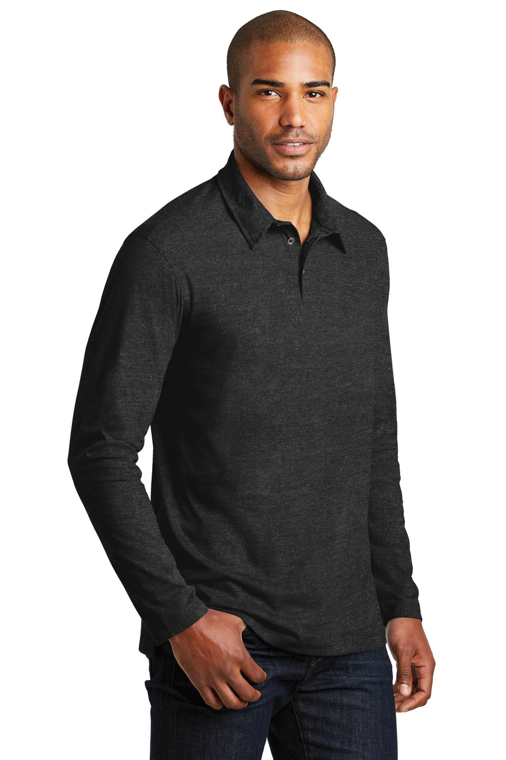 DISCONTINUED Port Authority Long Sleeve Meridian Cotton Blend Polo. K577LS - Black - three_q