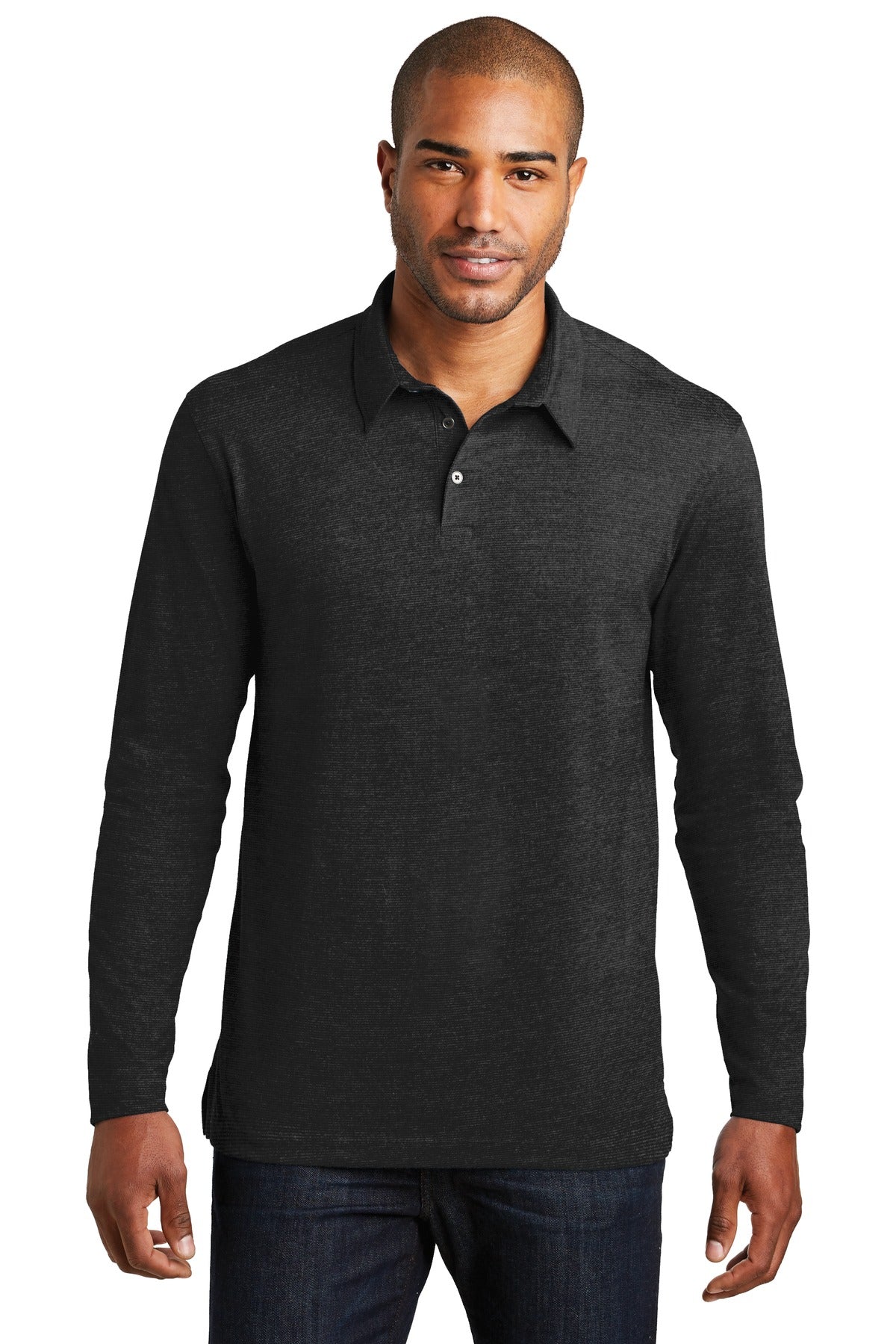 DISCONTINUED Port Authority Long Sleeve Meridian Cotton Blend Polo. K577LS - Black - front