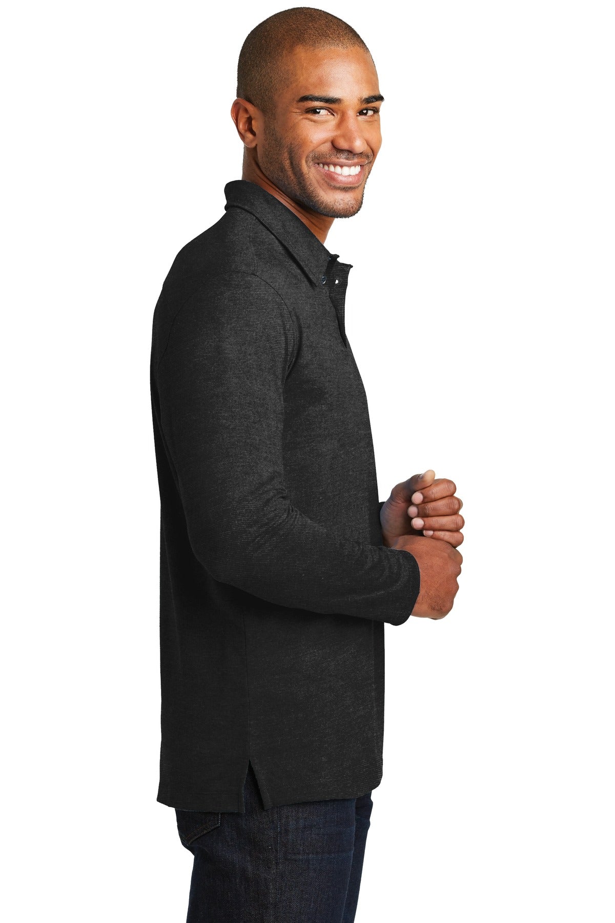 DISCONTINUED Port Authority Long Sleeve Meridian Cotton Blend Polo. K577LS - Black - side