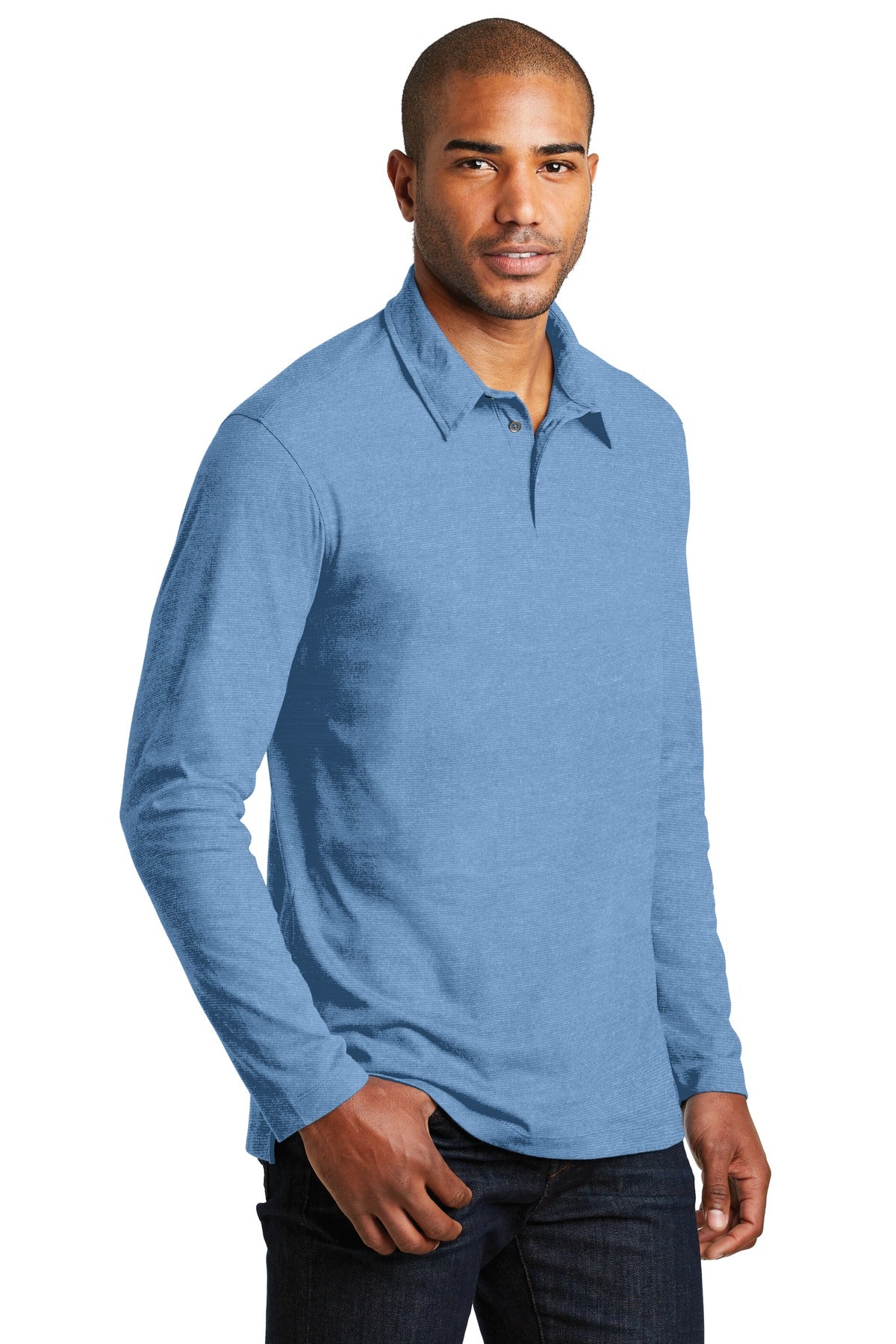 DISCONTINUED Port Authority Long Sleeve Meridian Cotton Blend Polo. K577LS - Blue Skies - three_q
