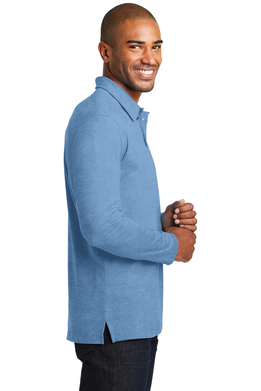 DISCONTINUED Port Authority Long Sleeve Meridian Cotton Blend Polo. K577LS - Blue Skies - side