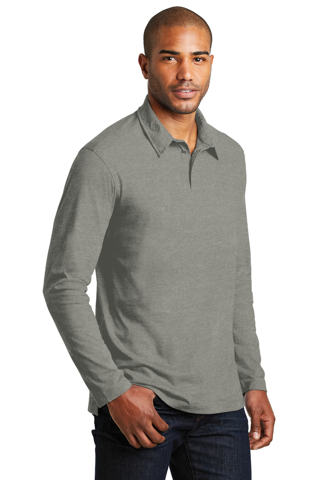 DISCONTINUED Port Authority Long Sleeve Meridian Cotton Blend Polo. K577LS - Monument Grey - three_q