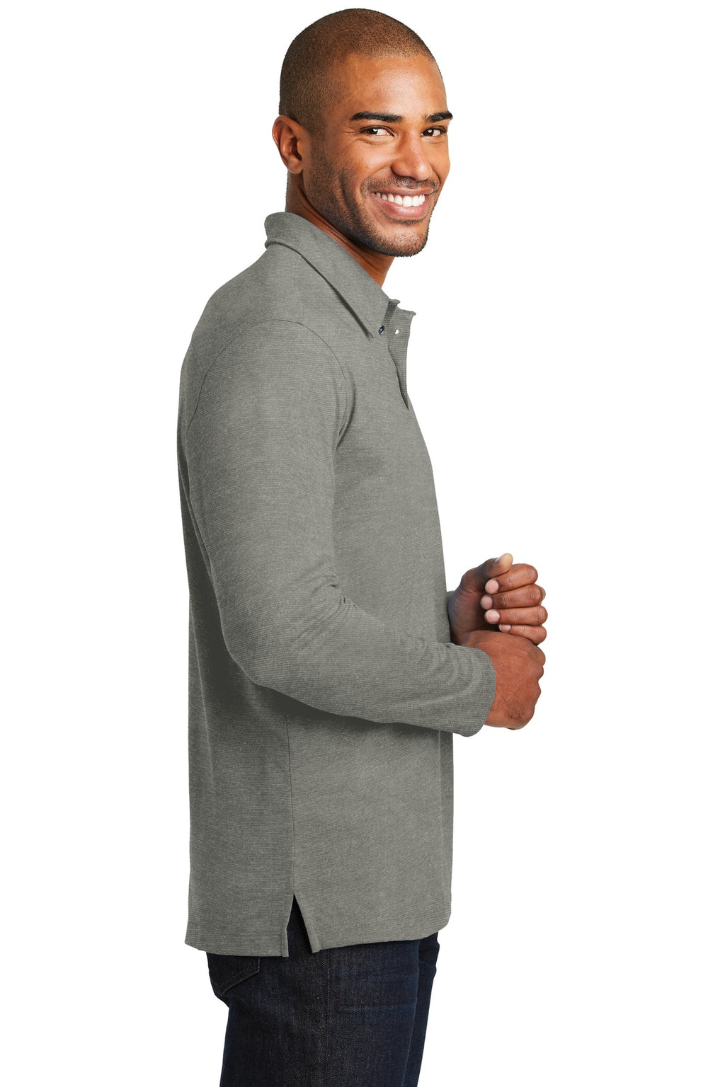 DISCONTINUED Port Authority Long Sleeve Meridian Cotton Blend Polo. K577LS - Monument Grey - side