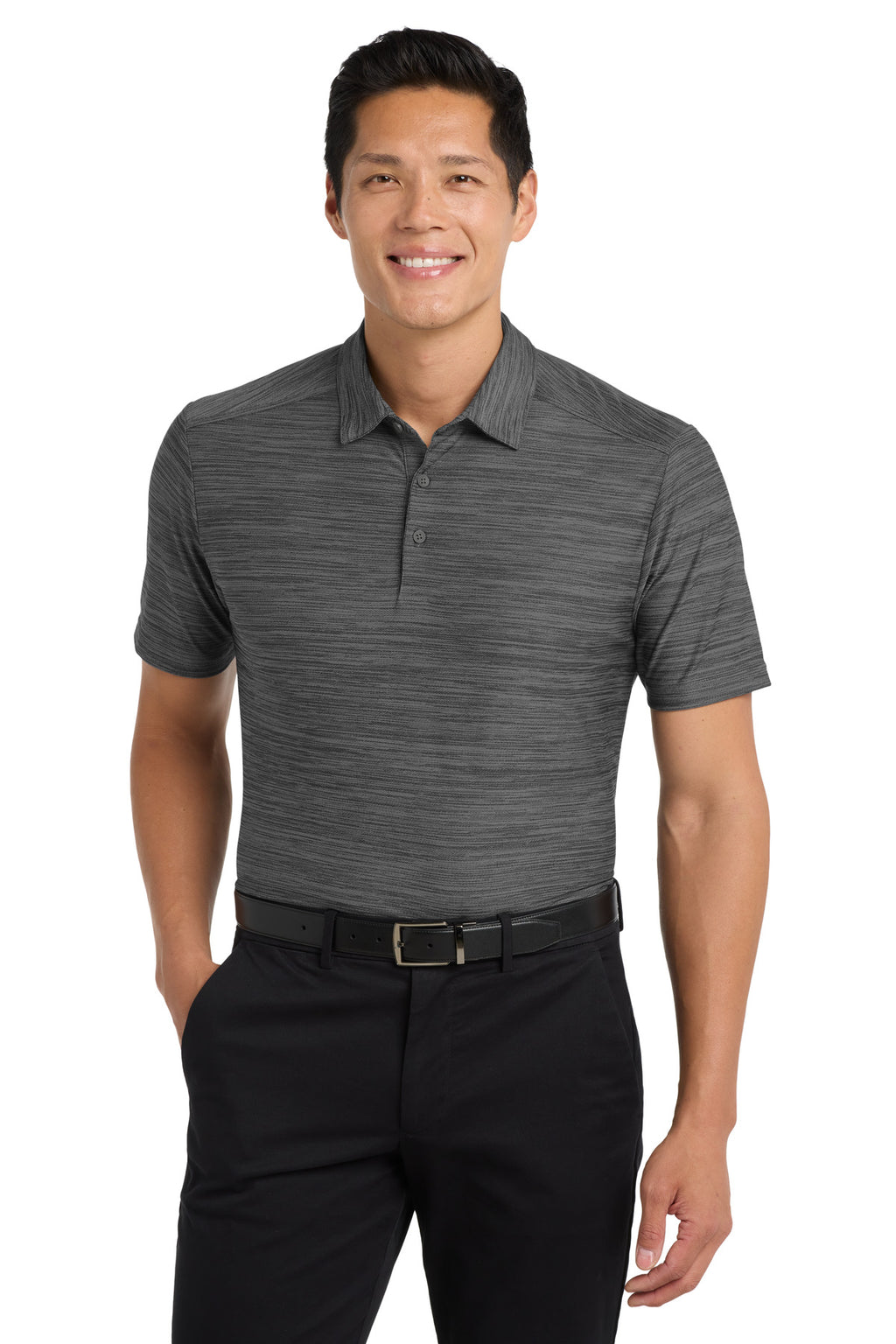 DISCONTINUED Port Authority Stretch Heather Polo K583 - Black/ Thunder Grey - front