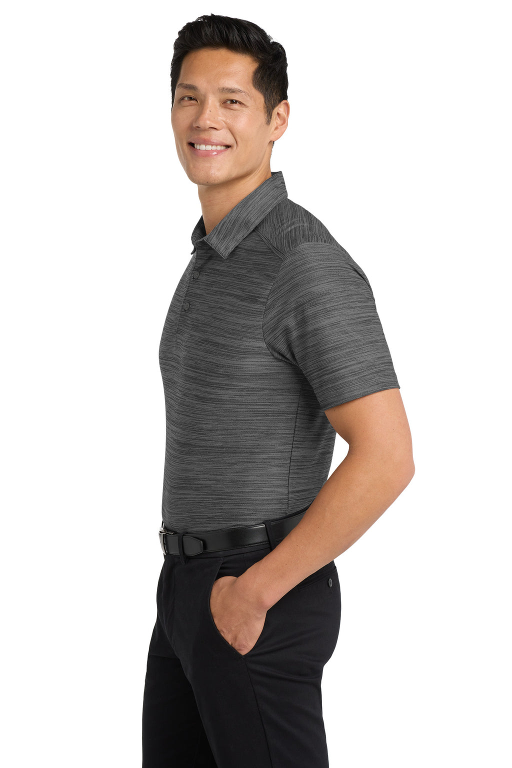 DISCONTINUED Port Authority Stretch Heather Polo K583 - Black/ Thunder Grey - side