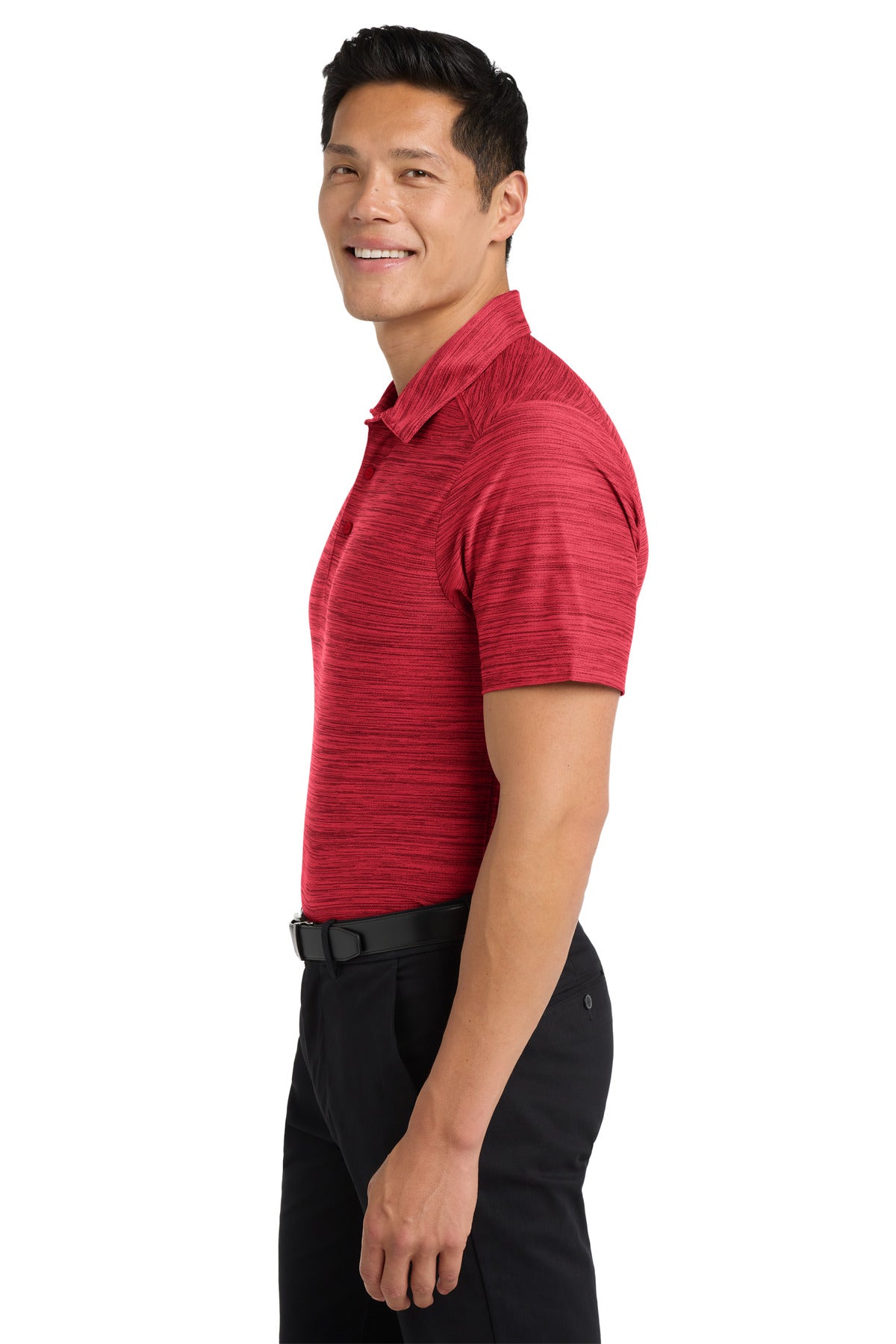 DISCONTINUED Port Authority Stretch Heather Polo K583 - Red/ Black - side