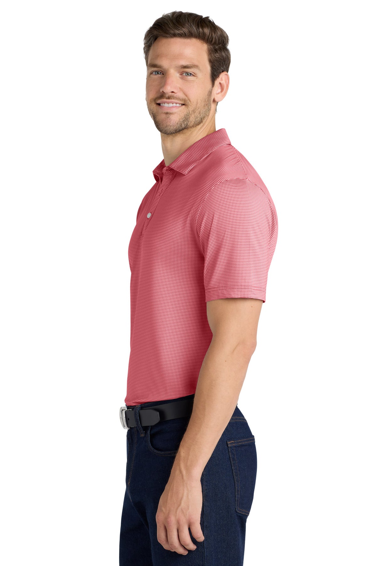 DISCONTINUED Port Authority Gingham Polo K646 - Rich Red/ White - side