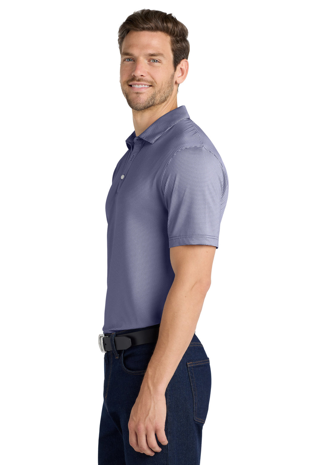 DISCONTINUED Port Authority Gingham Polo K646 - True Navy/ White - side