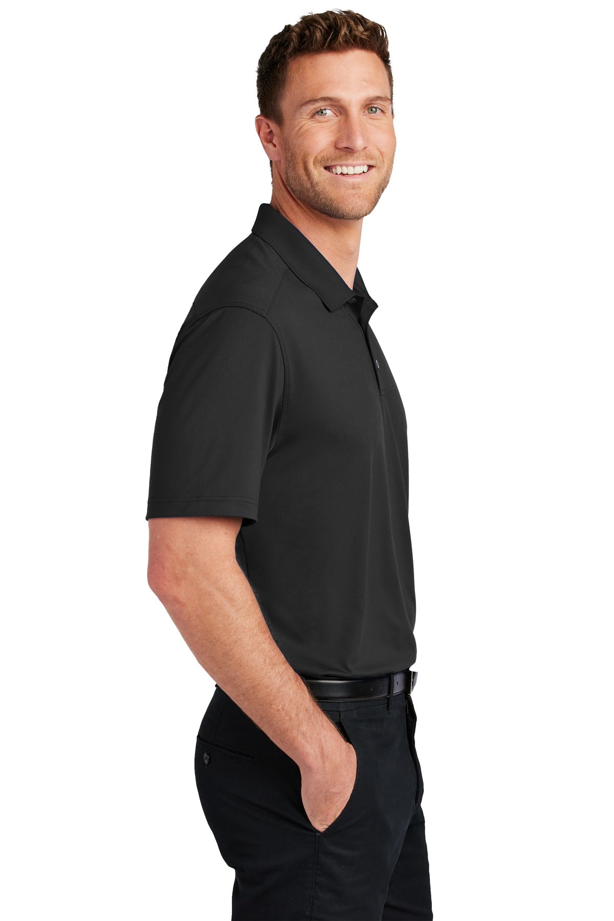 Port Authority City Stretch Flat Knit Polo K683 - Black - side