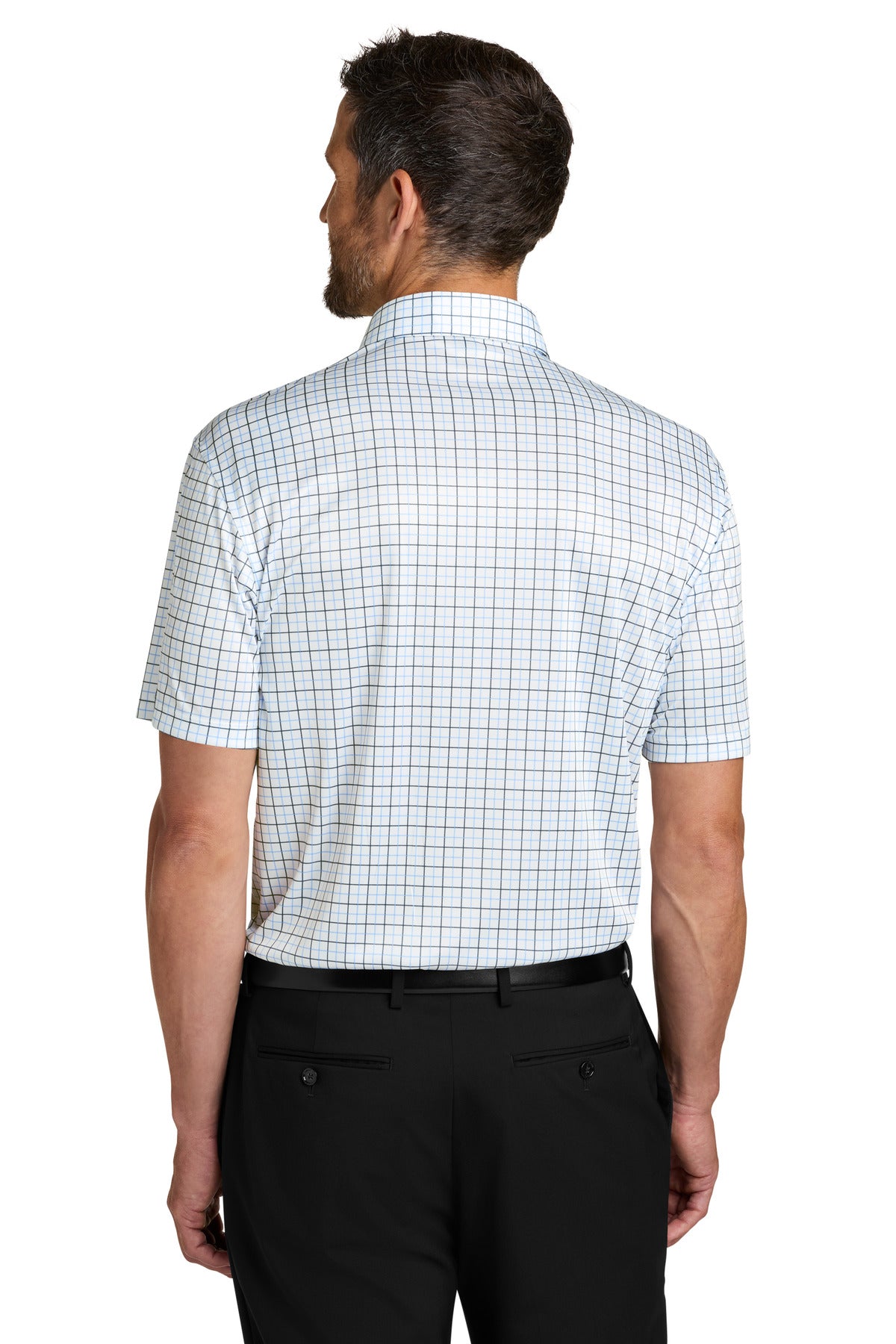 Port Authority Shirt Collar Polo K700 - Black/ Carolina Blue Check - back