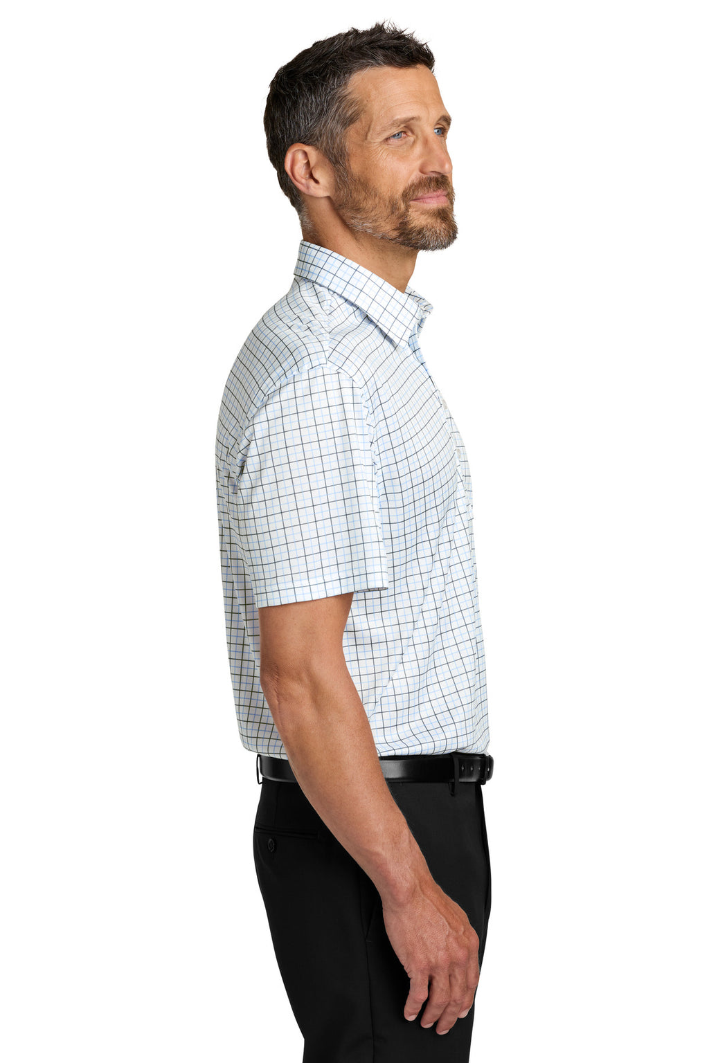 Port Authority Shirt Collar Polo K700 - Black/ Carolina Blue Check - side