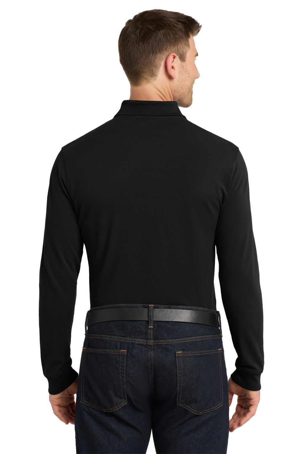 Port Authority EZCotton Long Sleeve Polo. K8000LS - Black - back