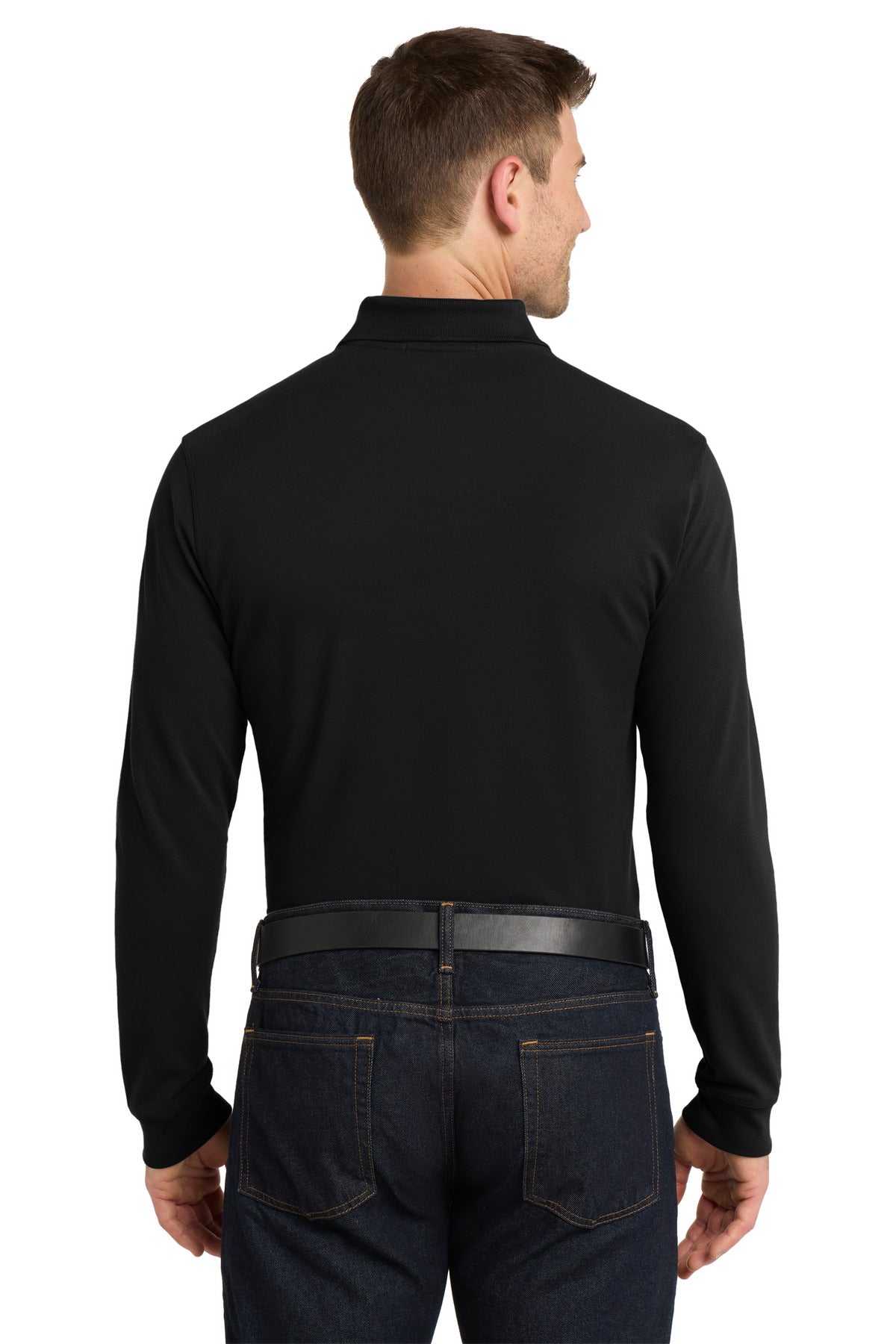Port Authority EZCotton Long Sleeve Polo. K8000LS - Black - back