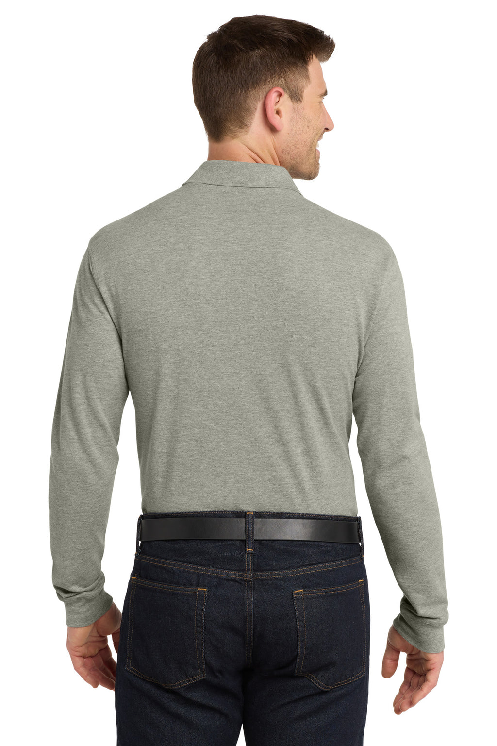 Port Authority EZCotton Long Sleeve Polo. K8000LS - Oxford Heather - back