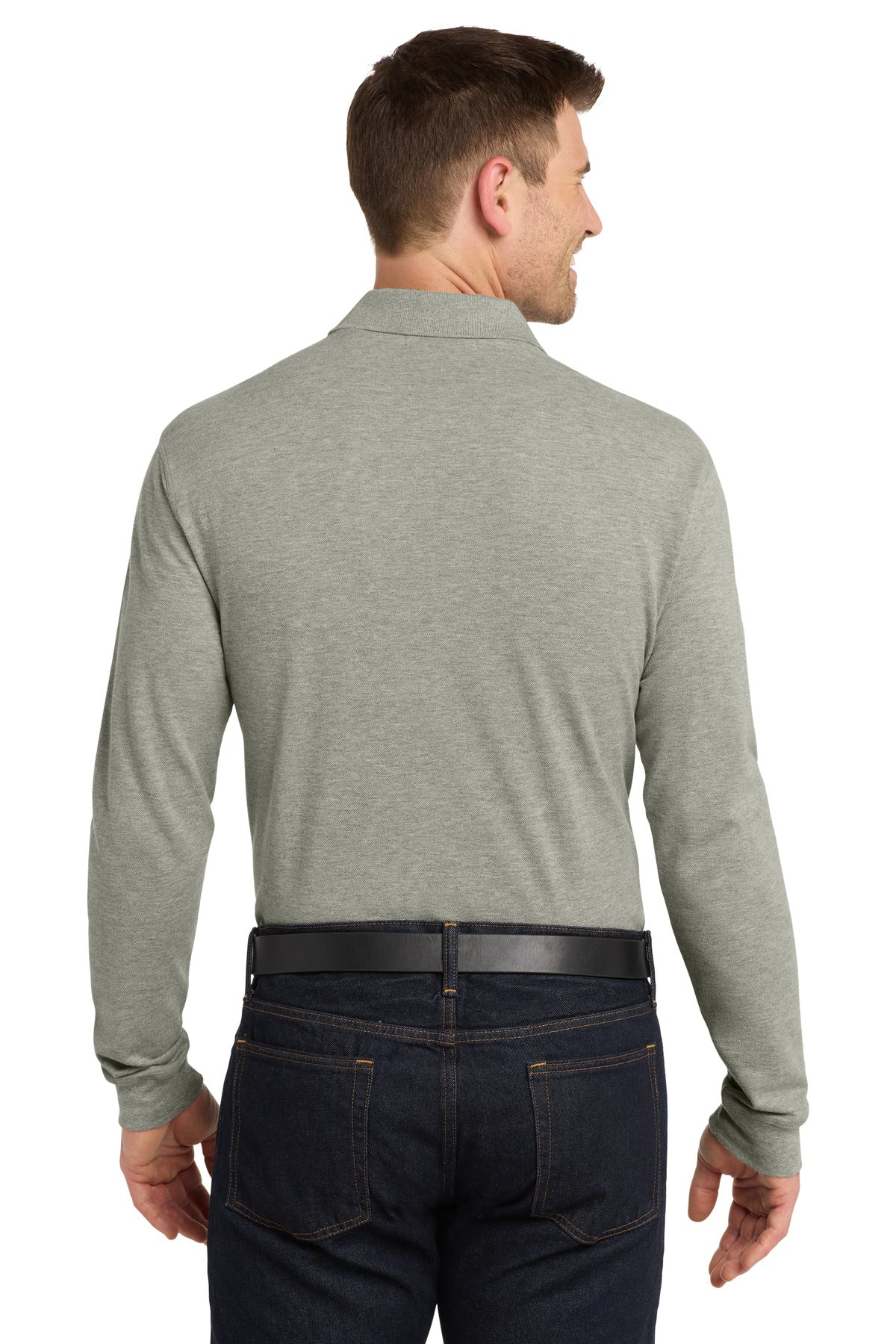 Port Authority EZCotton Long Sleeve Polo. K8000LS - Oxford Heather - back