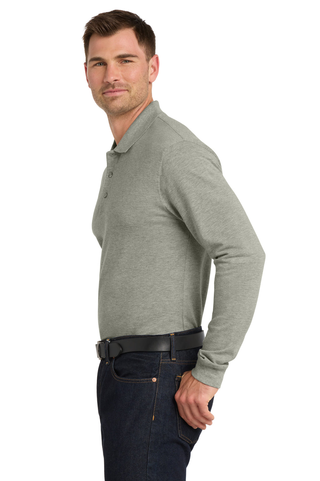 Port Authority EZCotton Long Sleeve Polo. K8000LS - Oxford Heather - side