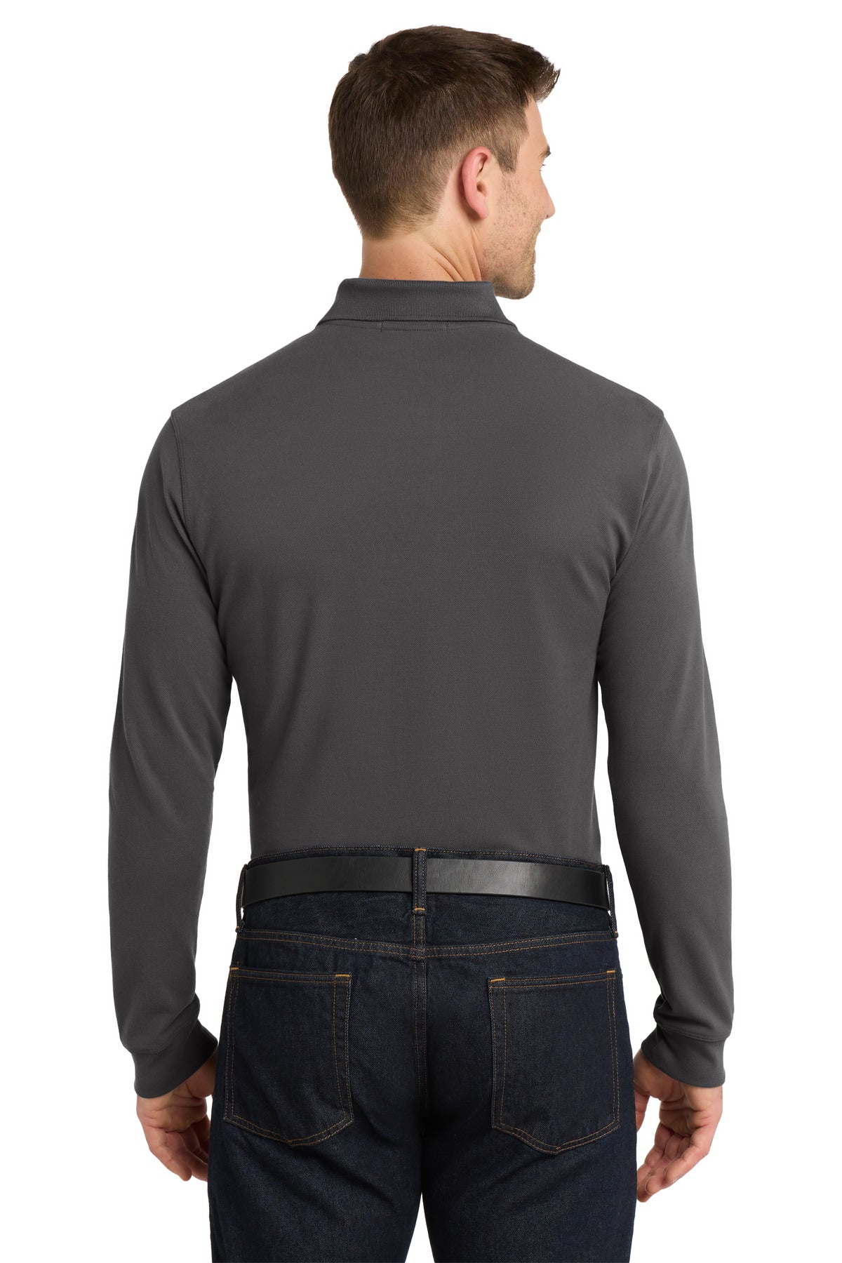 Port Authority EZCotton Long Sleeve Polo. K8000LS - Sterling Grey - back