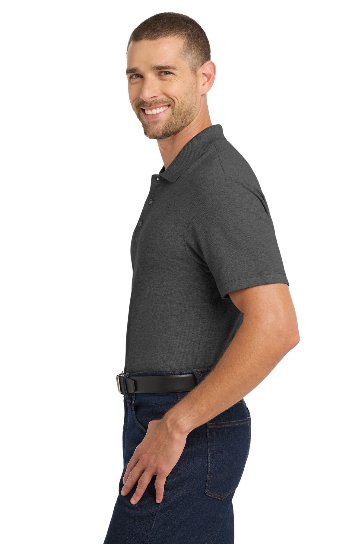 Port Authority EZCotton Polo. K8000 - Charcoal Heather - side