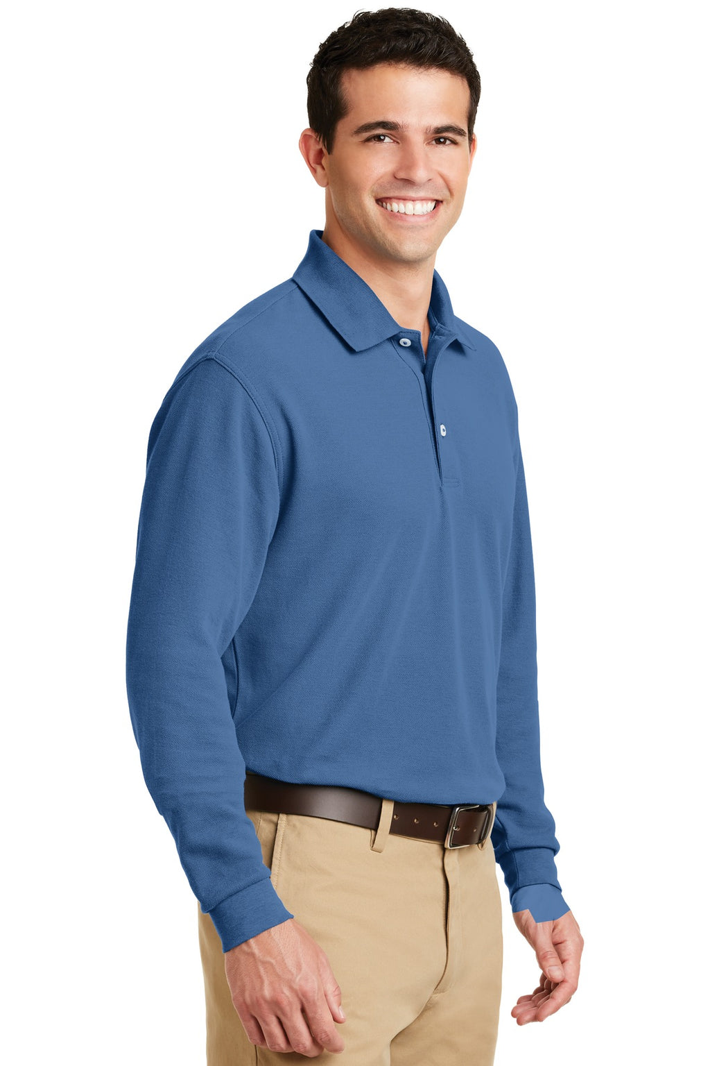DISCONTINUED Port Authority Long Sleeve EZCotton Pique Polo. K800LS - Moonlight Blue - three_q