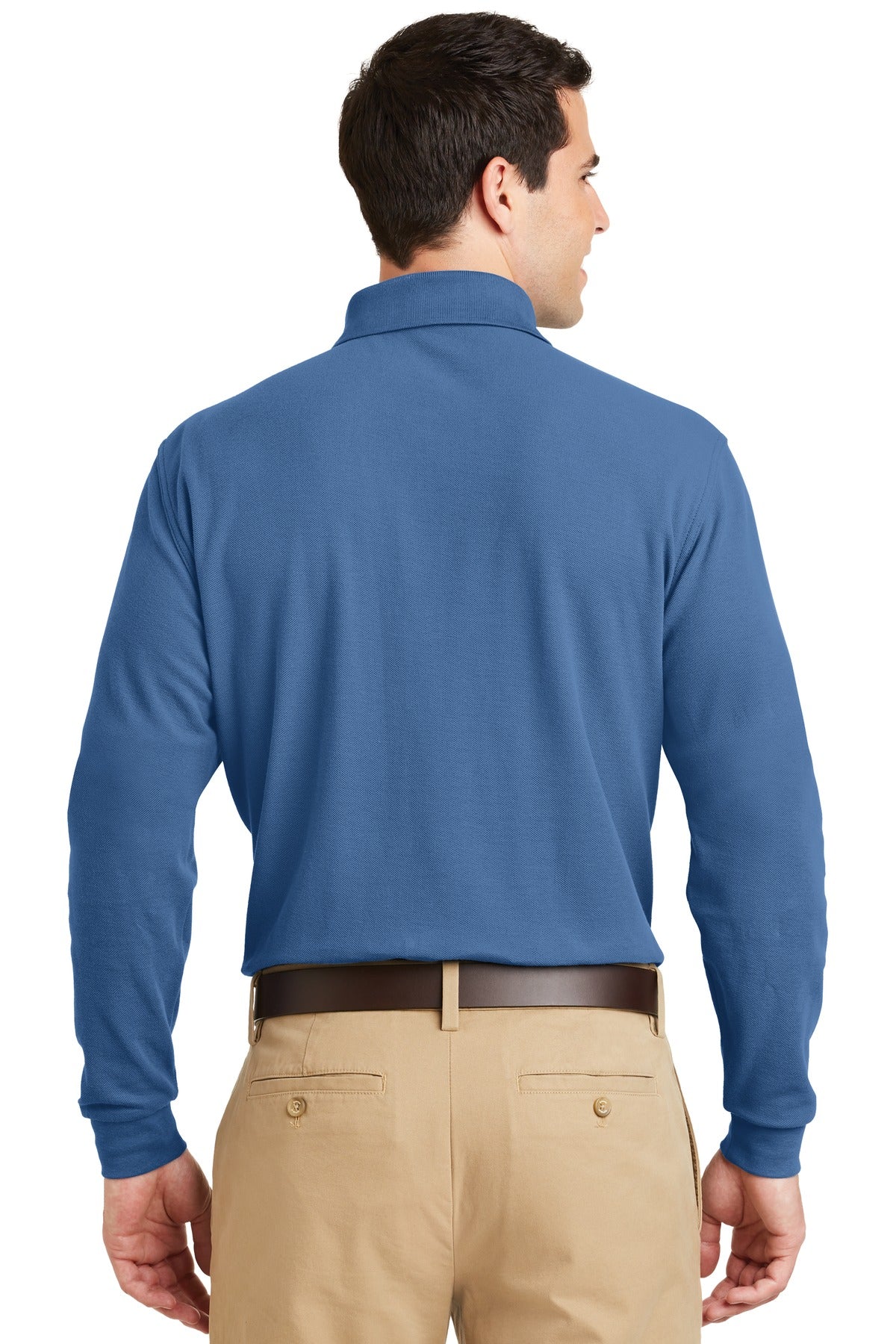 DISCONTINUED Port Authority Long Sleeve EZCotton Pique Polo. K800LS - Moonlight Blue - back
