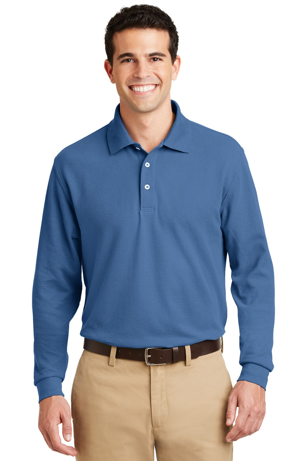 DISCONTINUED Port Authority Long Sleeve EZCotton Pique Polo. K800LS - Moonlight Blue - front