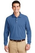 DISCONTINUED Port Authority Long Sleeve EZCotton Pique Polo. K800LS - Moonlight Blue - front
