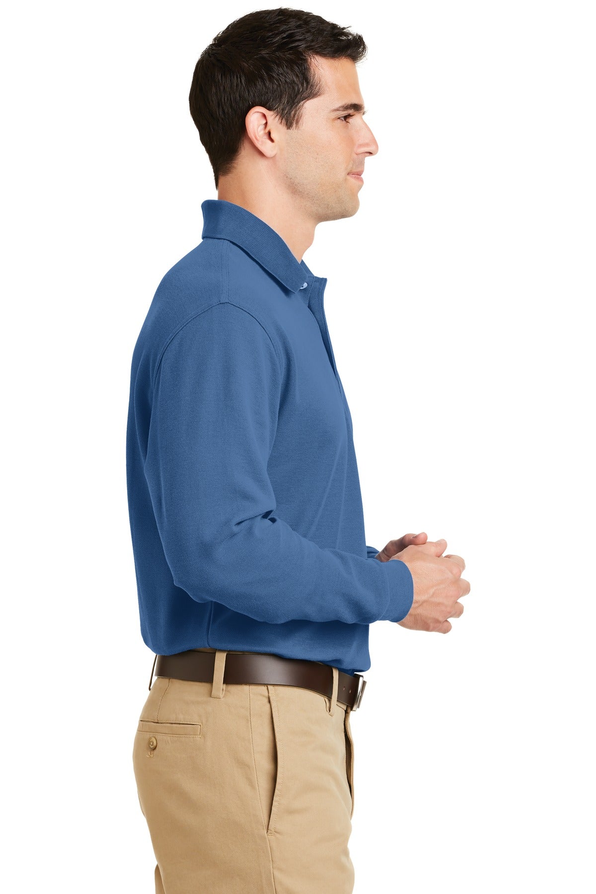 DISCONTINUED Port Authority Long Sleeve EZCotton Pique Polo. K800LS - Moonlight Blue - side