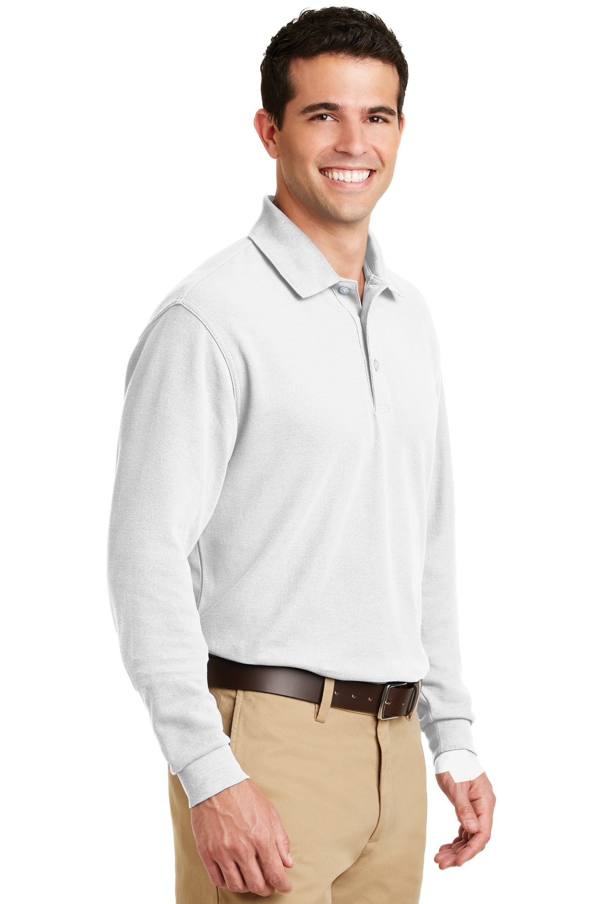 DISCONTINUED Port Authority Long Sleeve EZCotton Pique Polo. K800LS - White - three_q