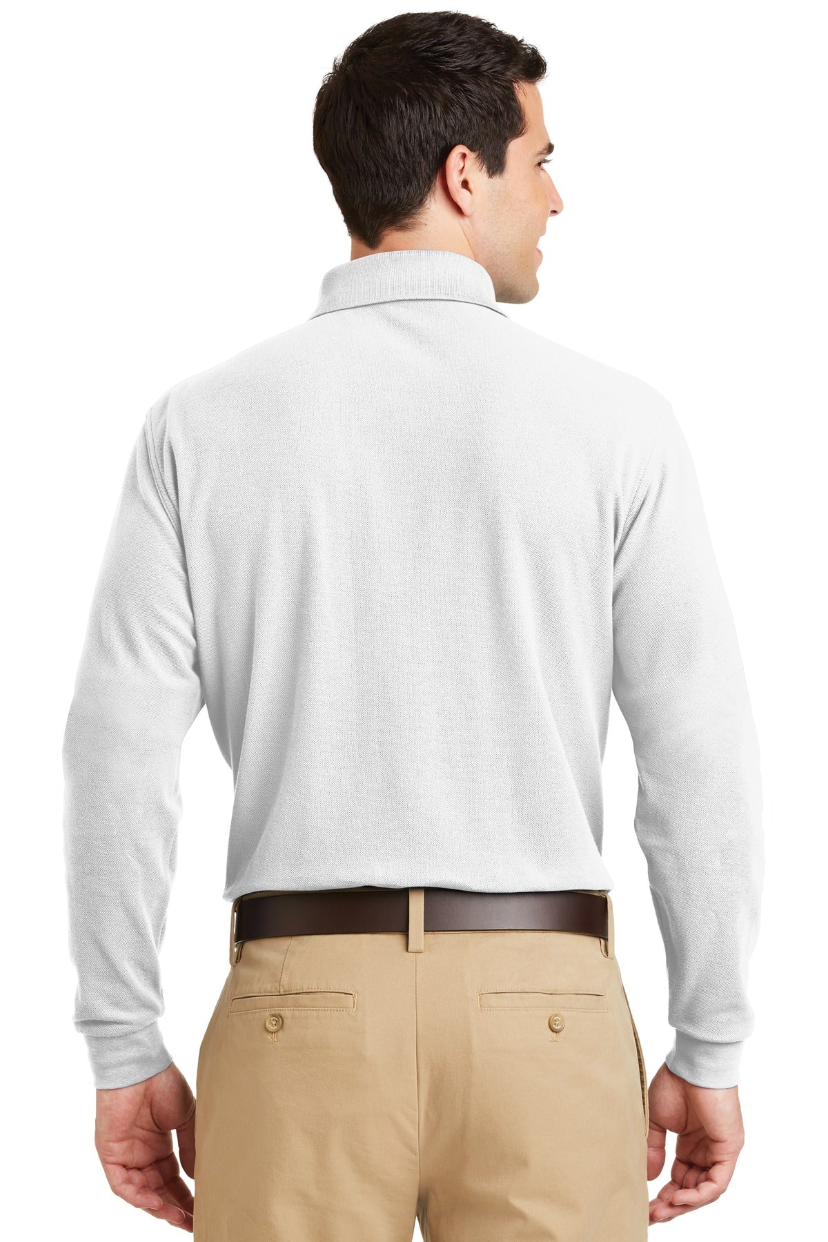 DISCONTINUED Port Authority Long Sleeve EZCotton Pique Polo. K800LS - White - back
