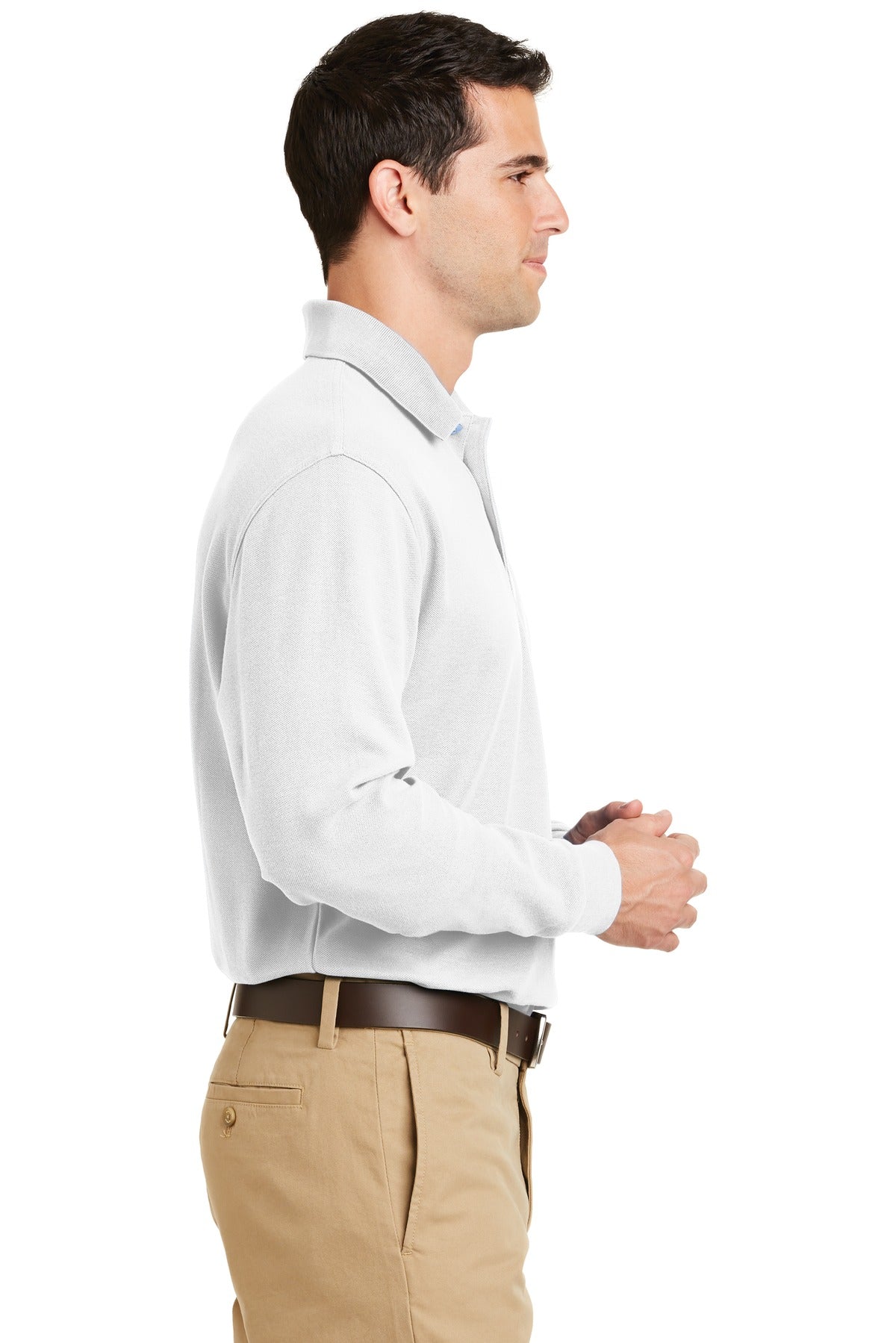 DISCONTINUED Port Authority Long Sleeve EZCotton Pique Polo. K800LS - White - side