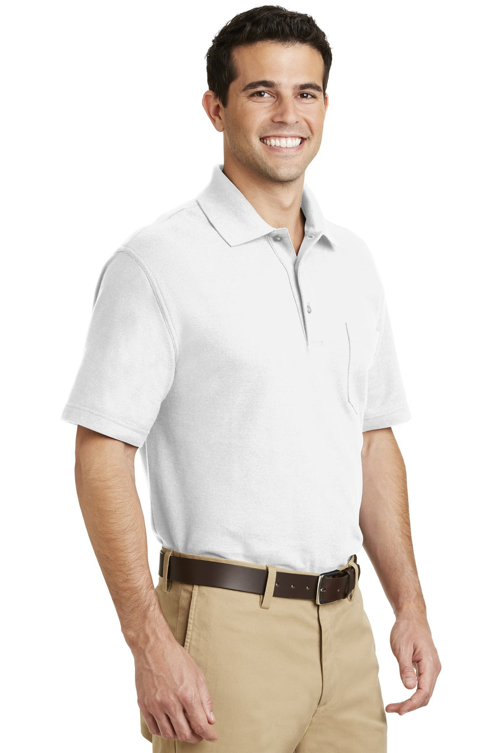 DISCONTINUED Port Authority EZCotton Pique Pocket Polo. K800P - White - three_q